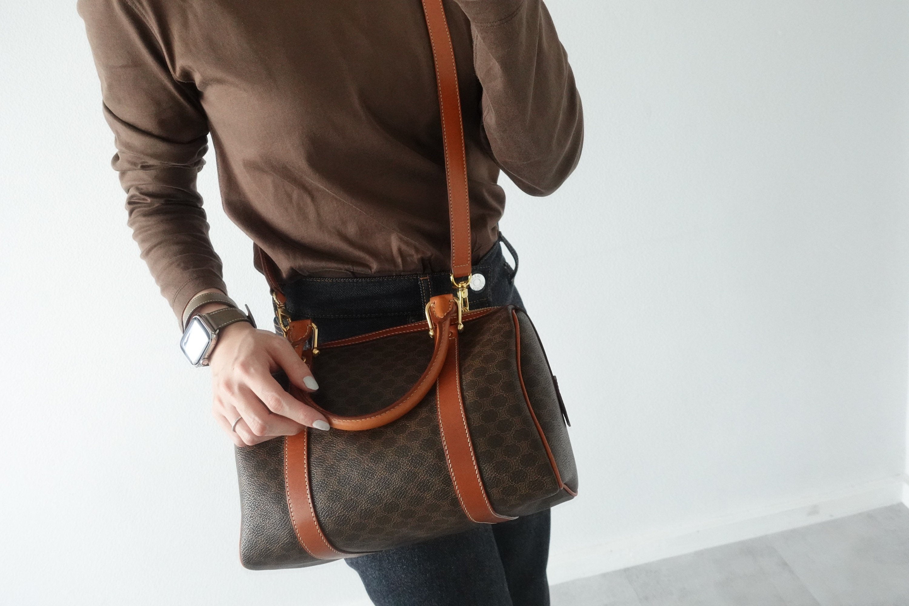 CELINE Macadam 2way Shoulder Hand Boston Bag Authentic Vintage Classical