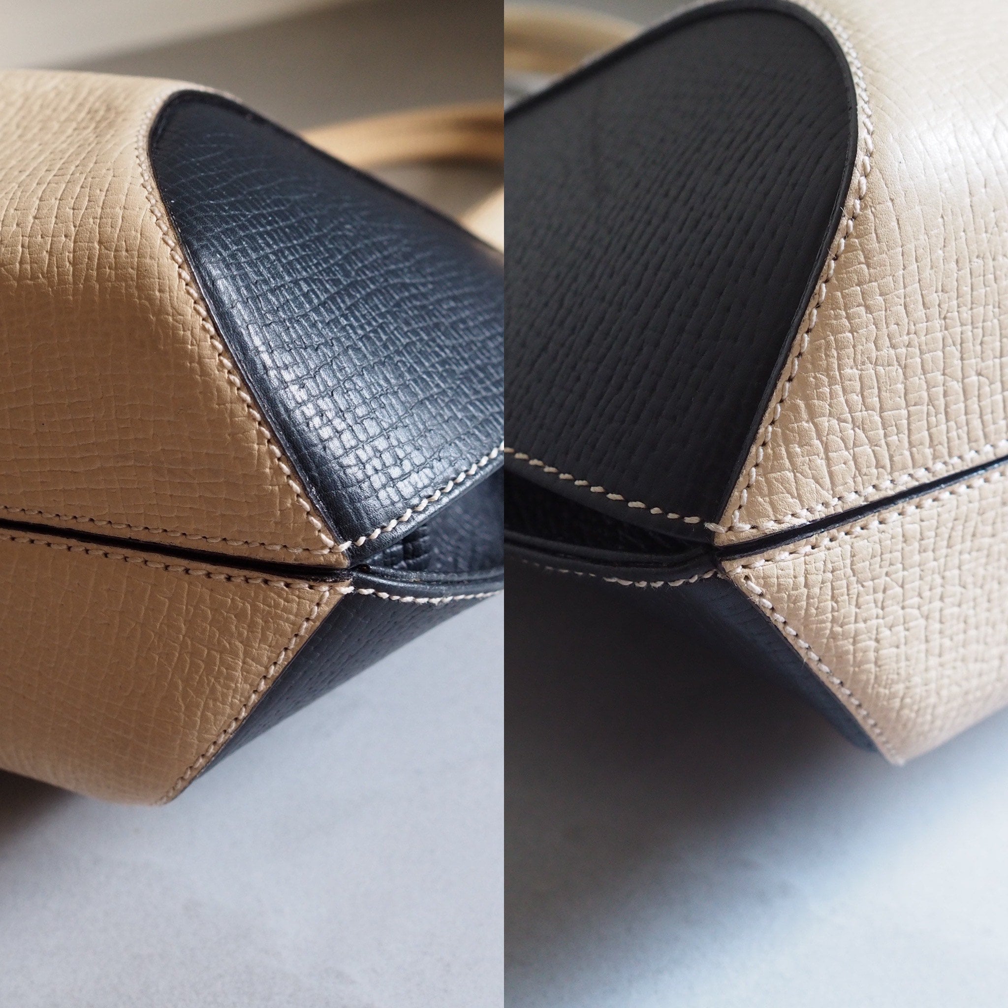 LOEWE Shoulder Hand Bag Leather Vintage Black Off White Authentic