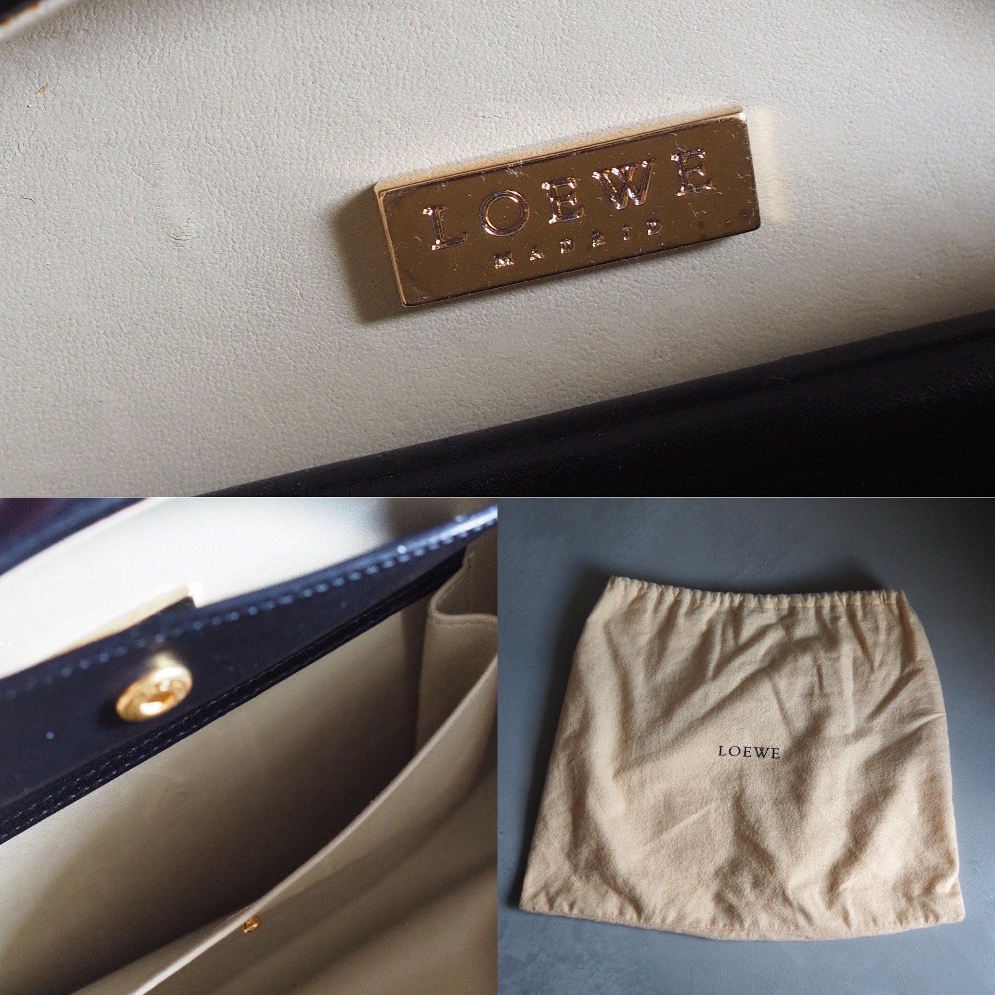 LOEWE Circle Hand Bag Anagram Black Leather Vintage Authentic