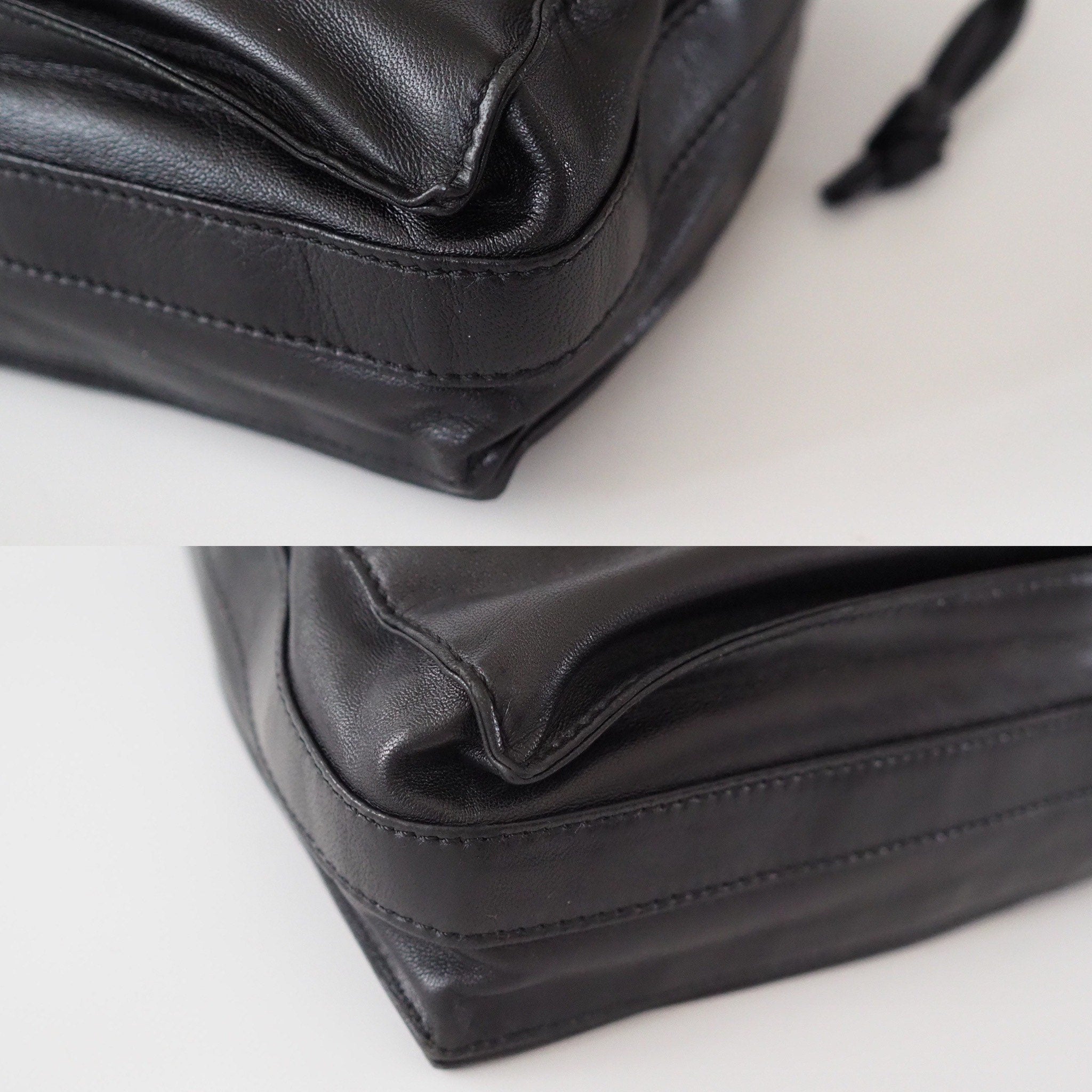 LOEWE Flamenco Anagram Shoulder bag Black Leather Vintage Authentic