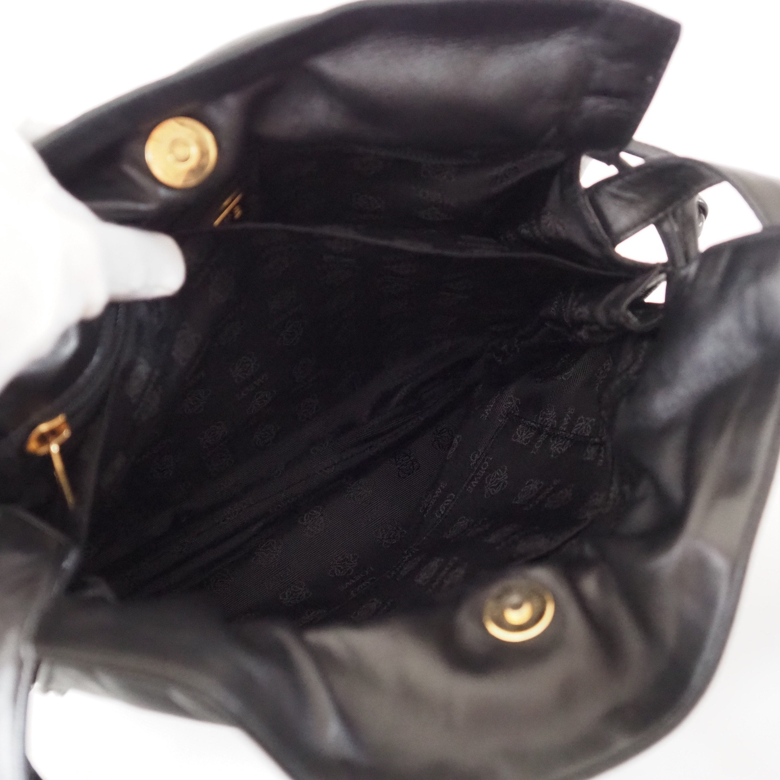 LOEWE Flamenco Anagram Shoulder bag Black Leather Vintage Authentic