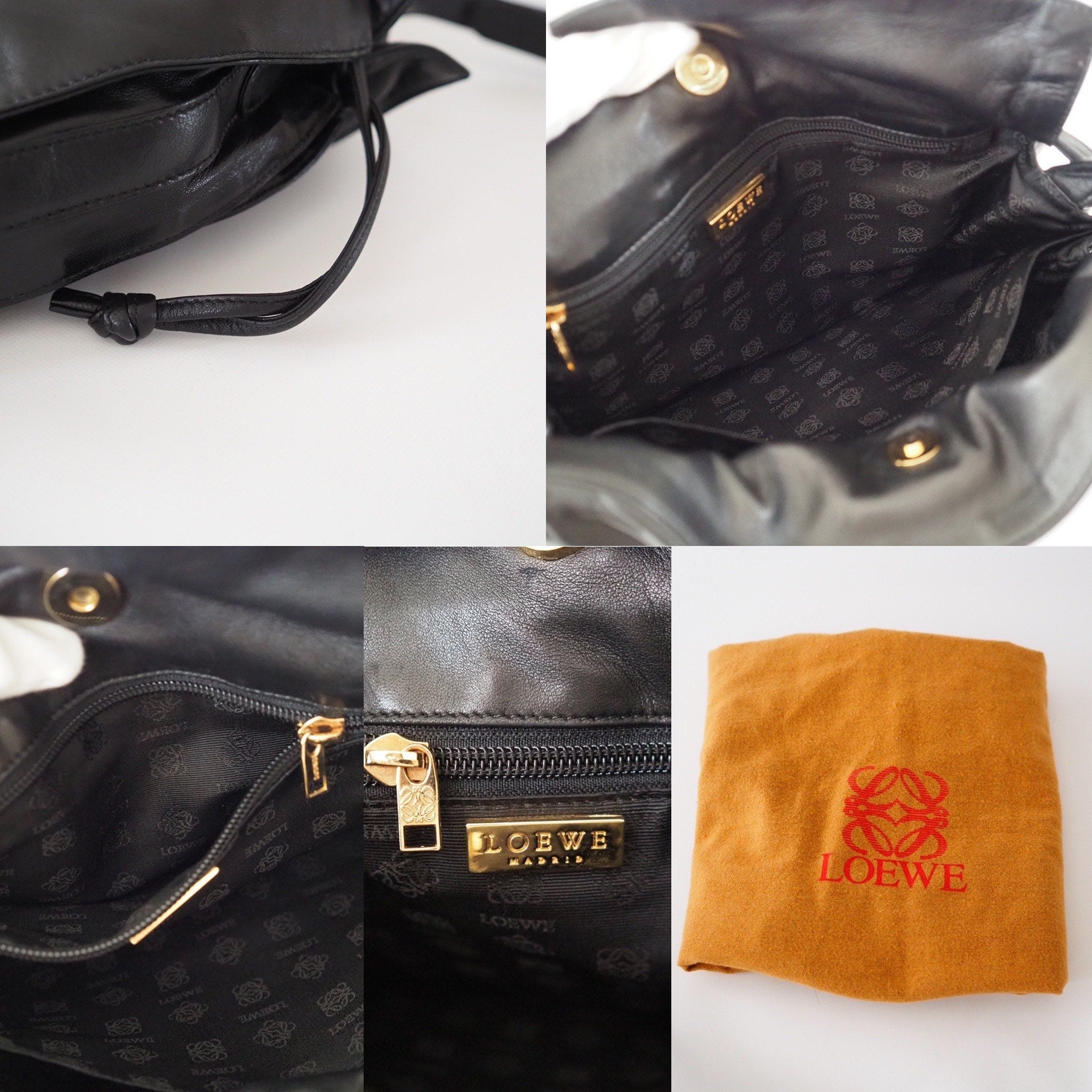 LOEWE Flamenco Anagram Shoulder bag Black Leather Vintage Authentic