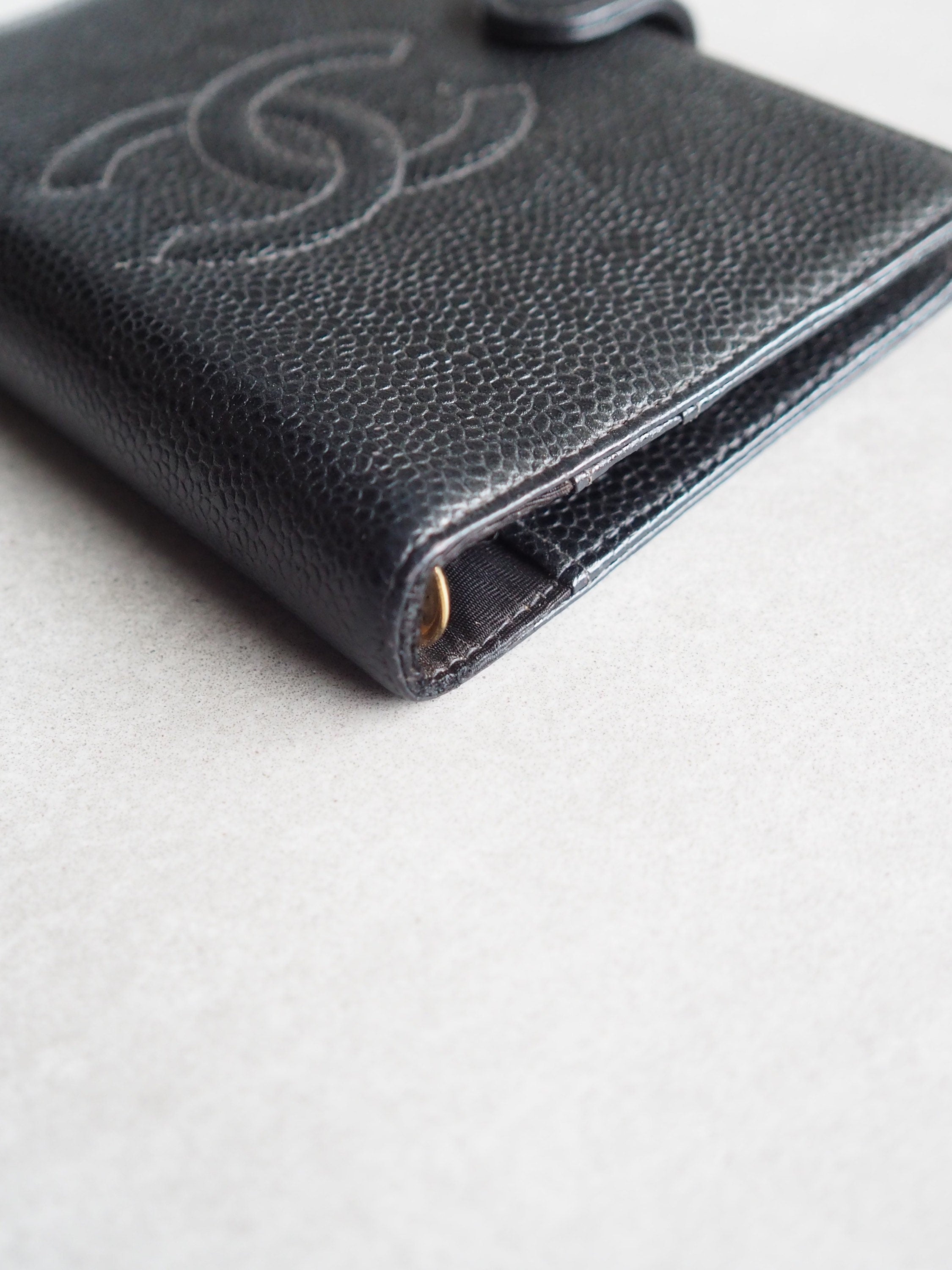 CHANEL CC Logo Caviar Skin Leather 6 Ring Agenda Diary Black Vintage