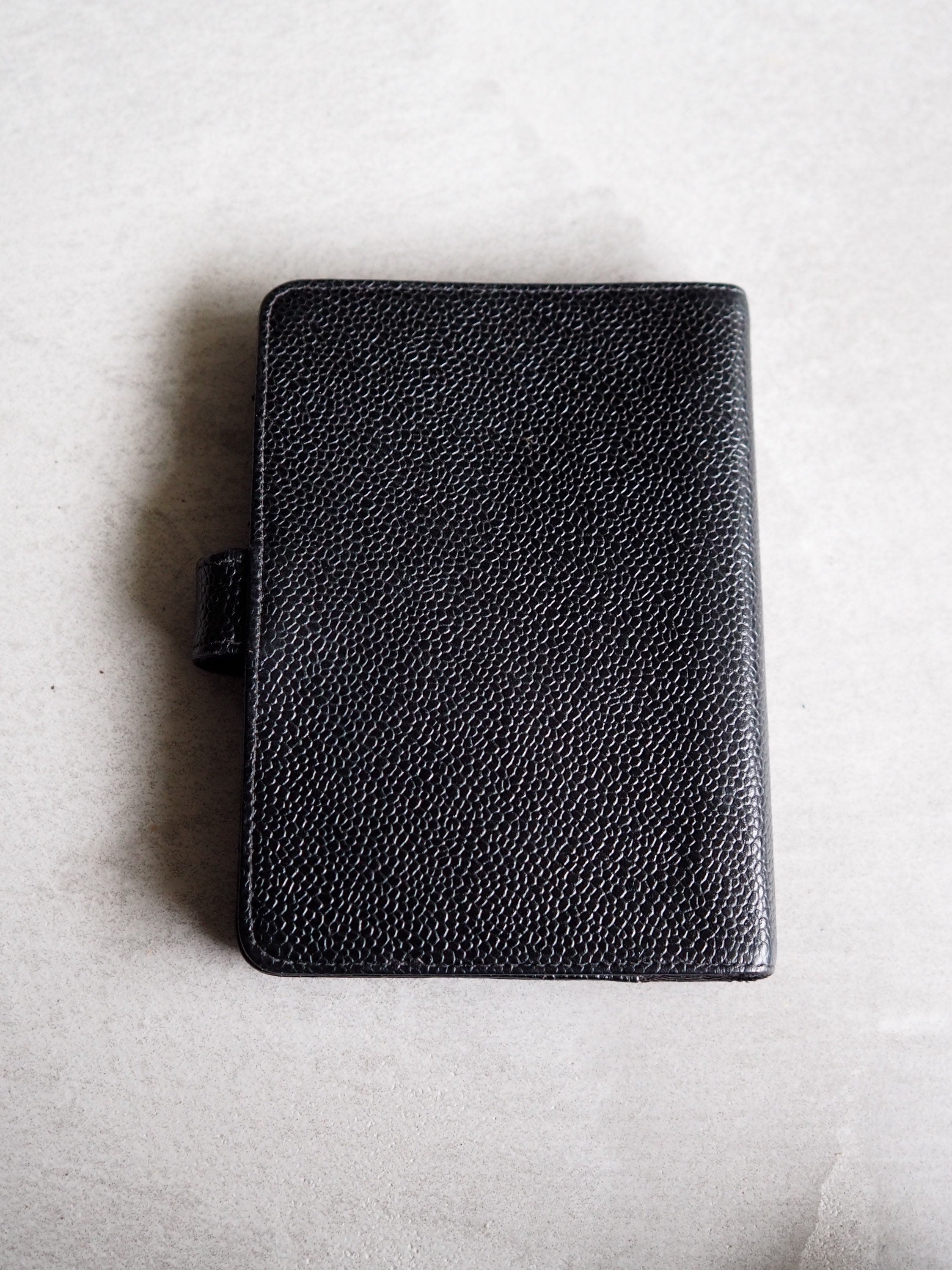 CHANEL CC Logo Caviar Skin Leather 6 Ring Agenda Diary Black Vintage