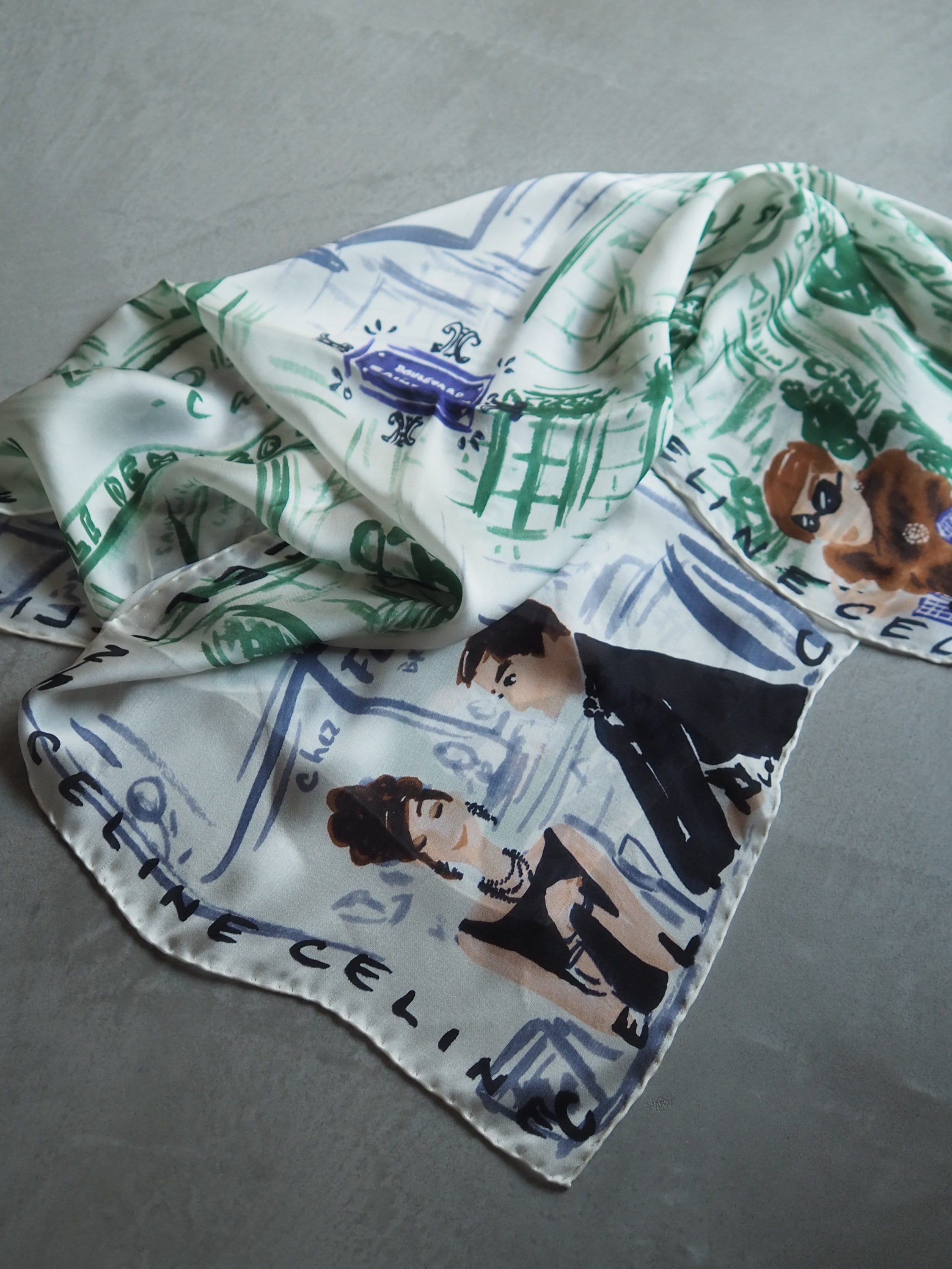 CELINE Paris Motif Scarf Silk 100% Vintage Rare Authentic