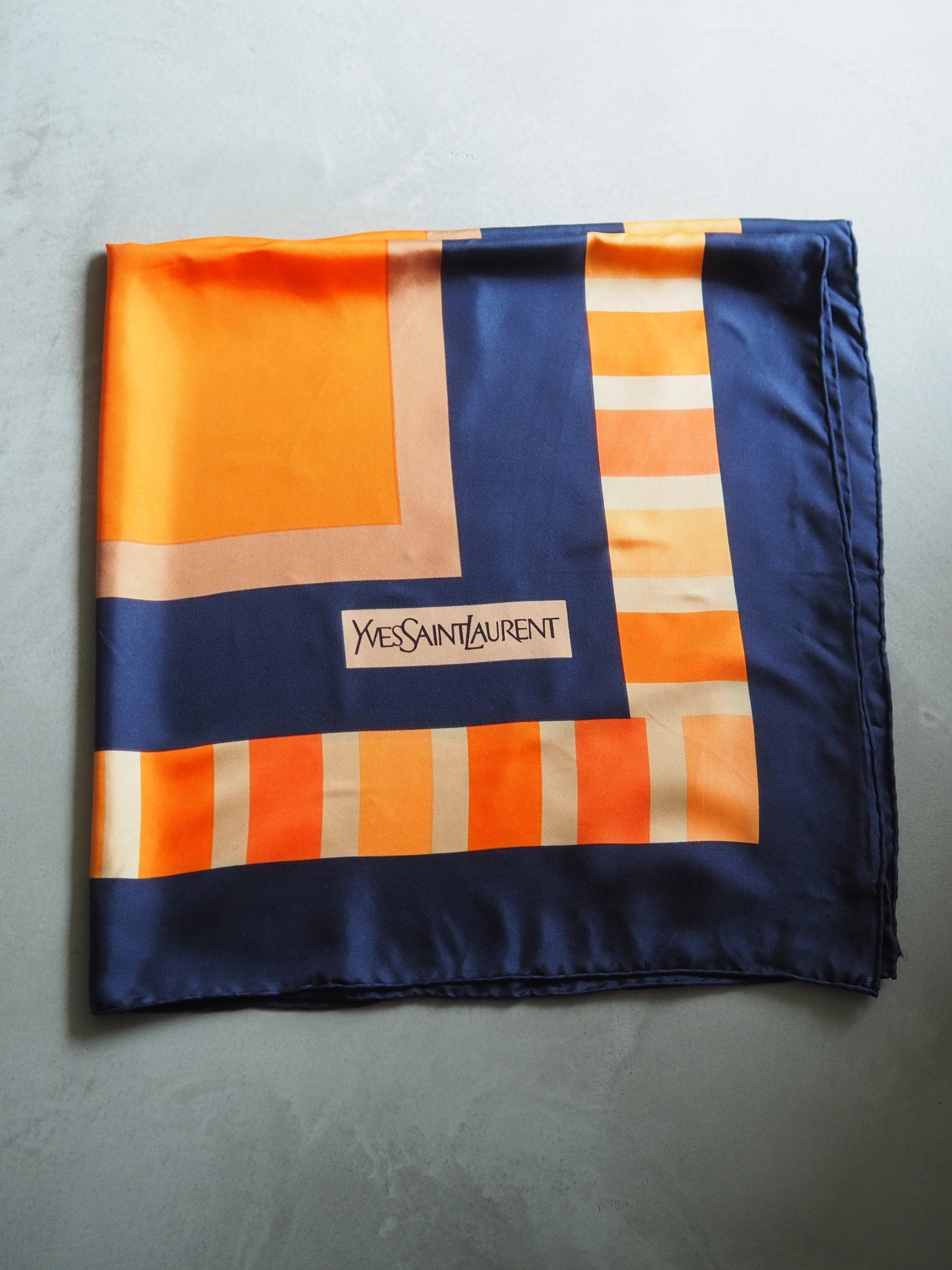 Yves Saint Laurent YSL Scarf Navy Orange Authentic