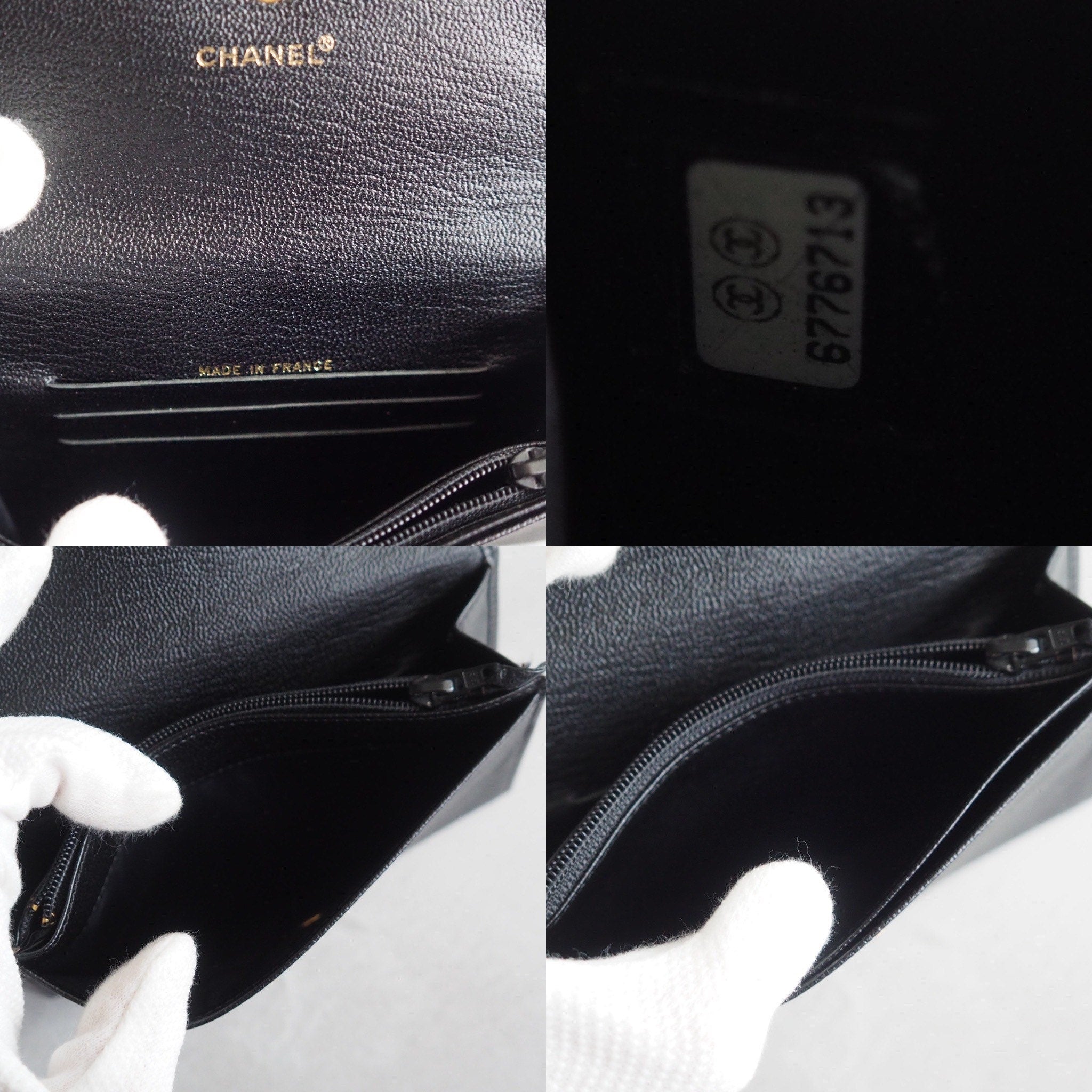 CHANEL COCO Wallet Purse Compact Leather Black Authentic Vintage Box