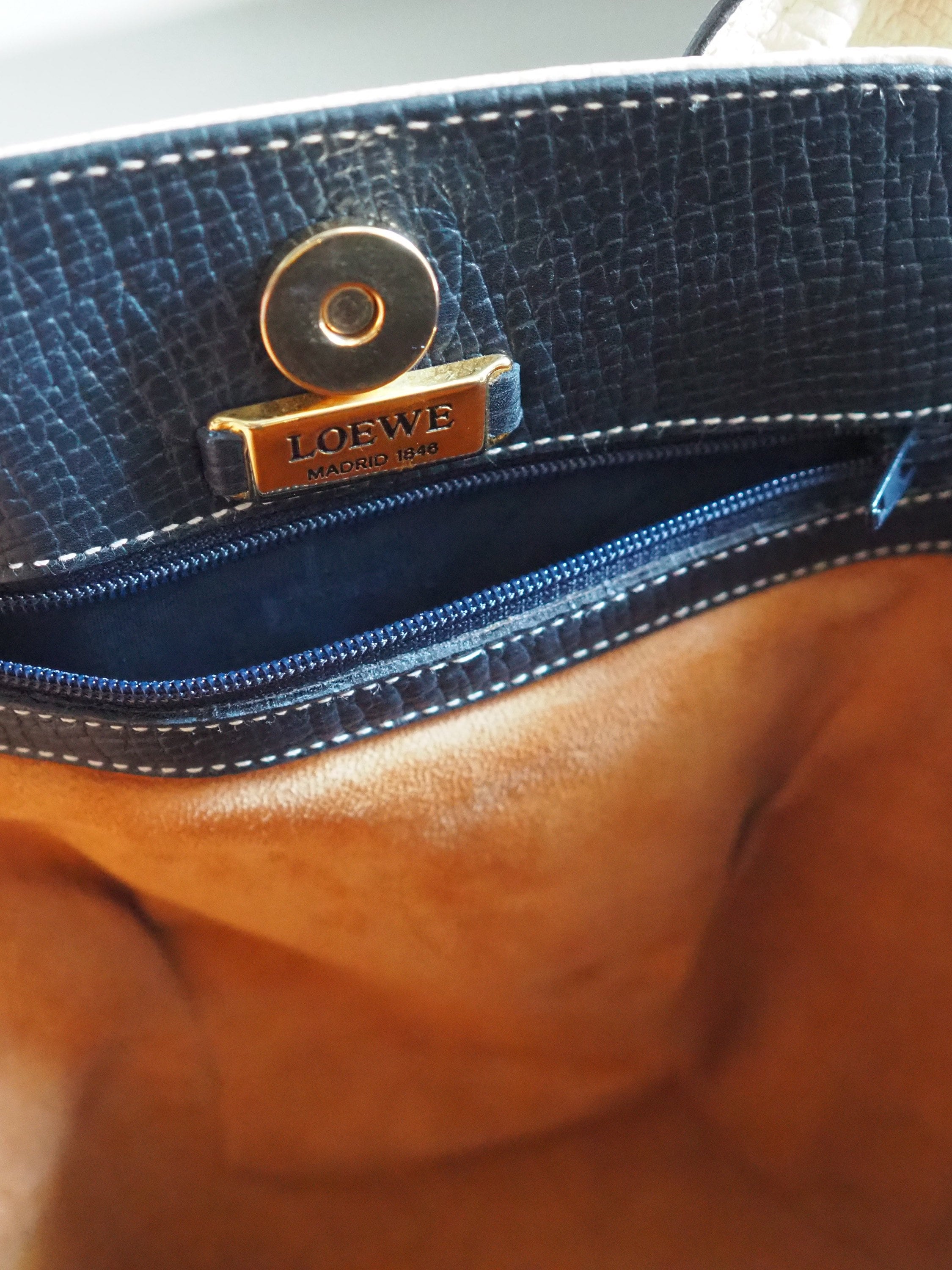 LOEWE Shoulder Hand Bag Leather Vintage Black Off White Authentic