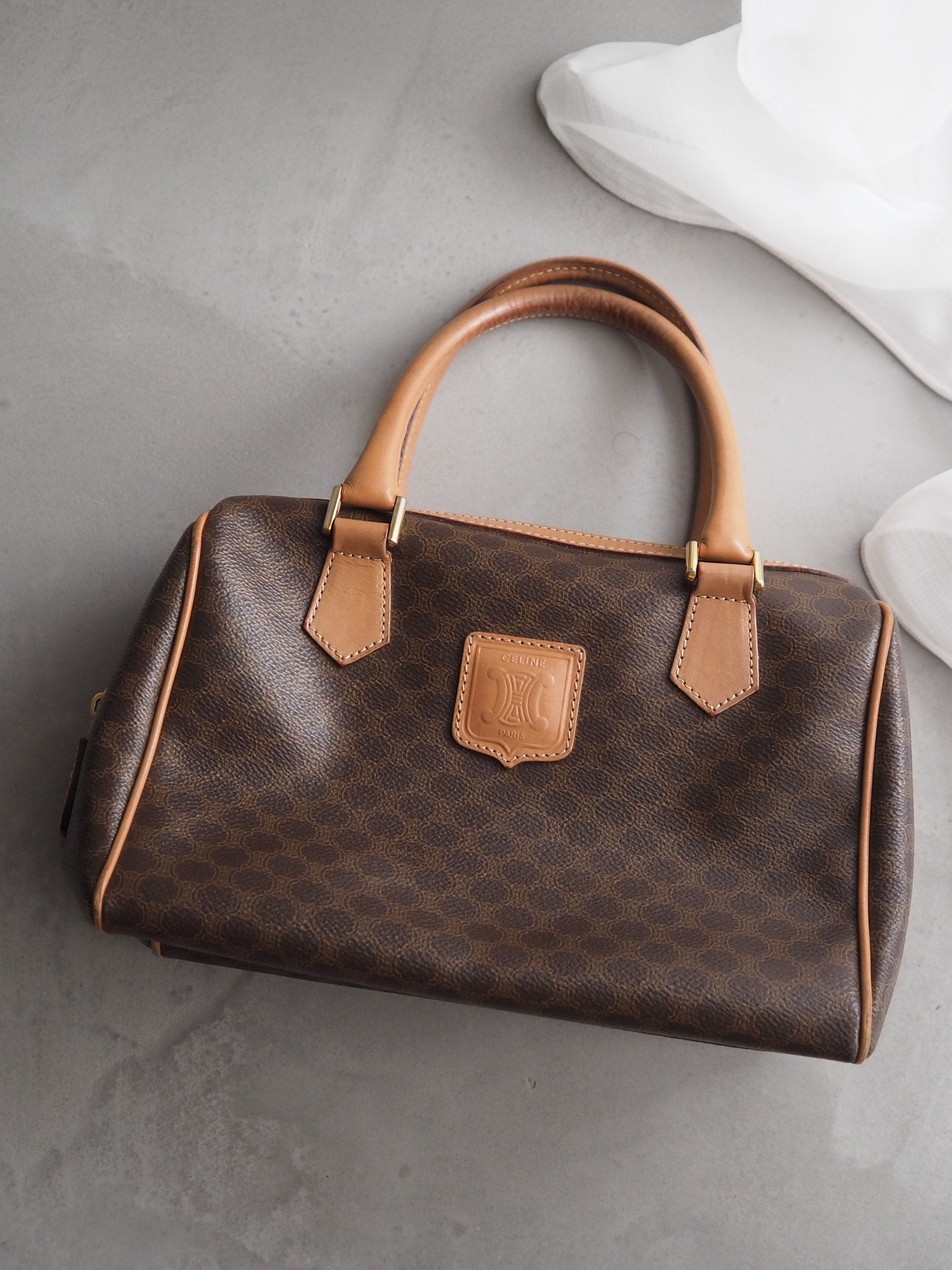 CELINE Macadam Hand Boston Bag Authentic Vintage Classical