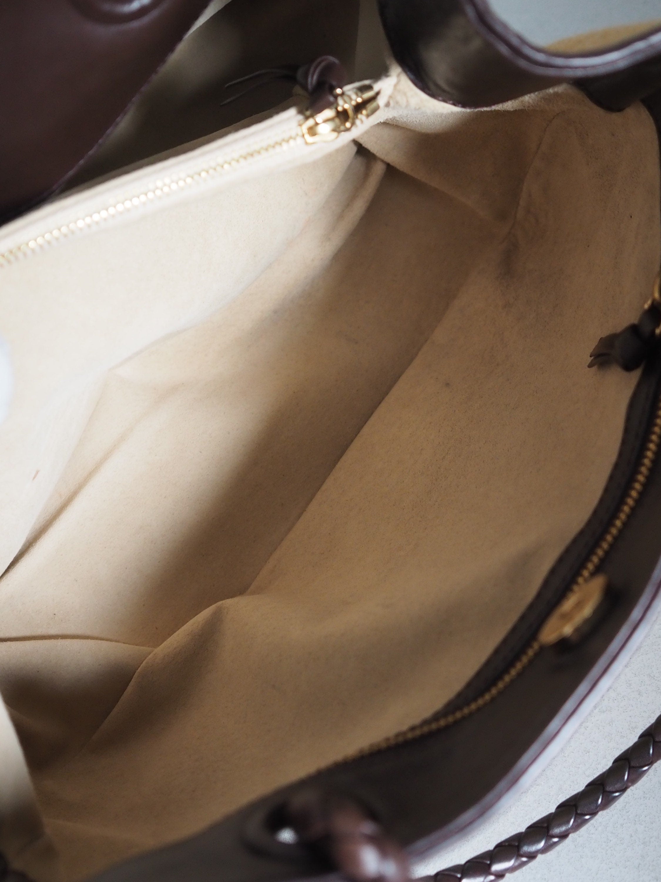 BOTTEGA VENETA Intrecciato Straw Leather Handbag Brown Vintage Authentic