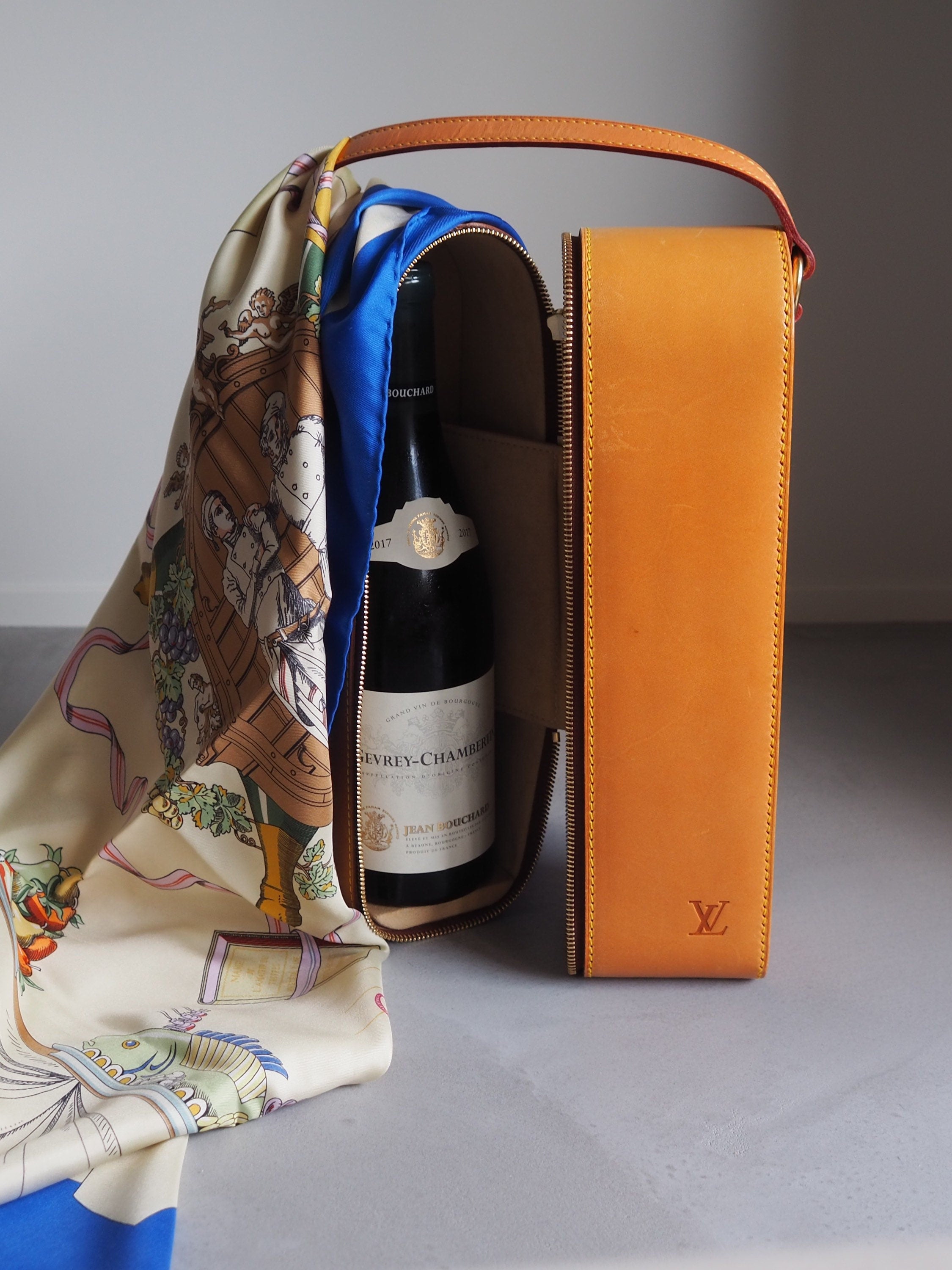 LOUIS VUITTON Vintage Natural Leather 90's Wine Carrier Bottle Bag/Case Authentic