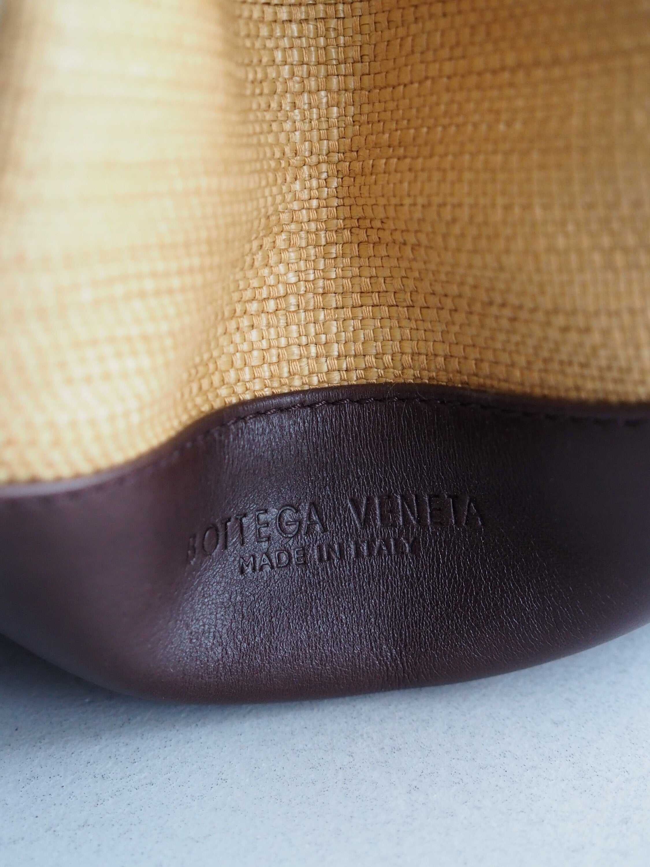 BOTTEGA VENETA Intrecciato Straw Leather Handbag Brown Vintage Authentic