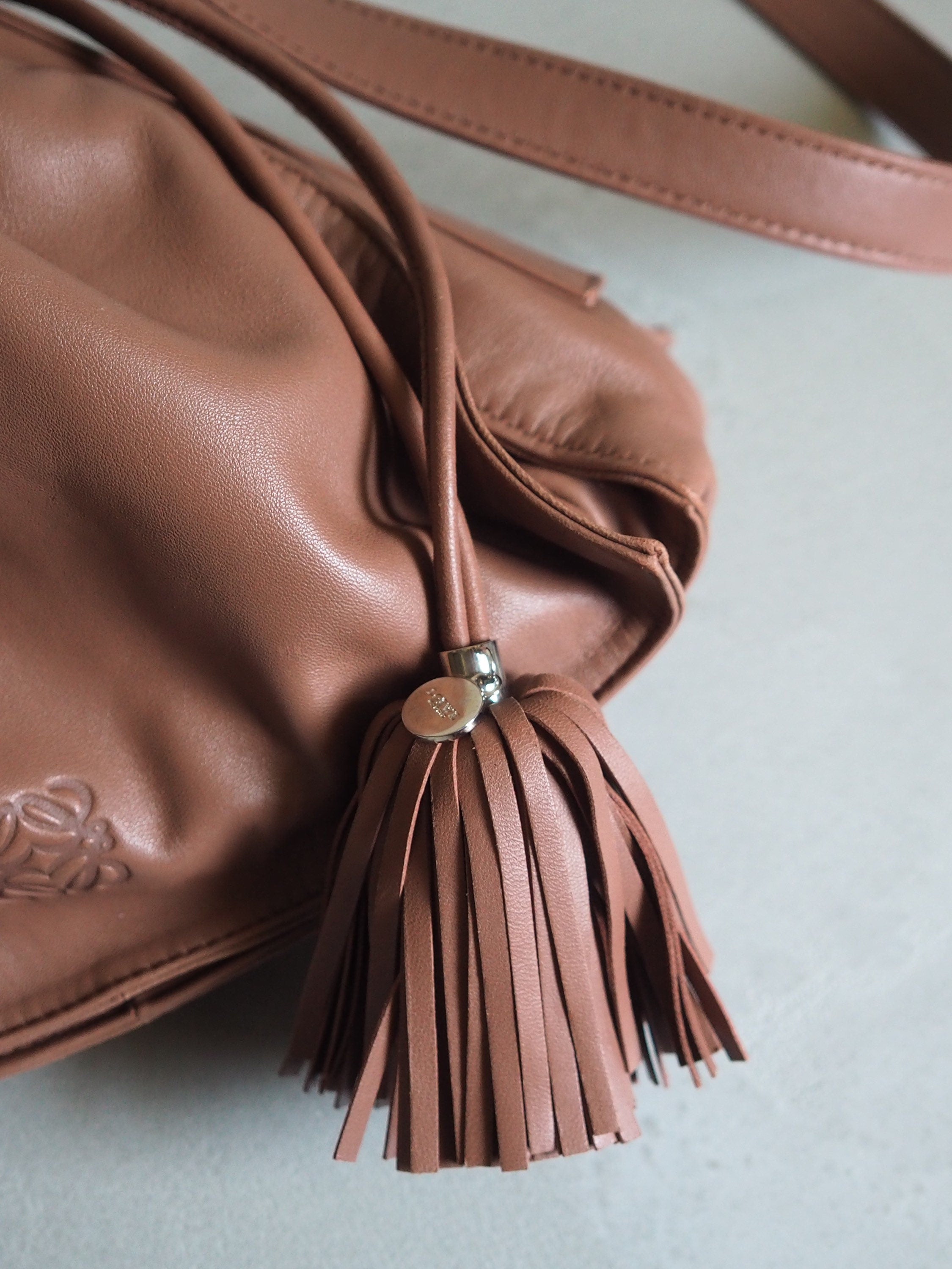 LOEWE Flamenco Anagram Shoulder bag Brown Leather Vintage Authentic