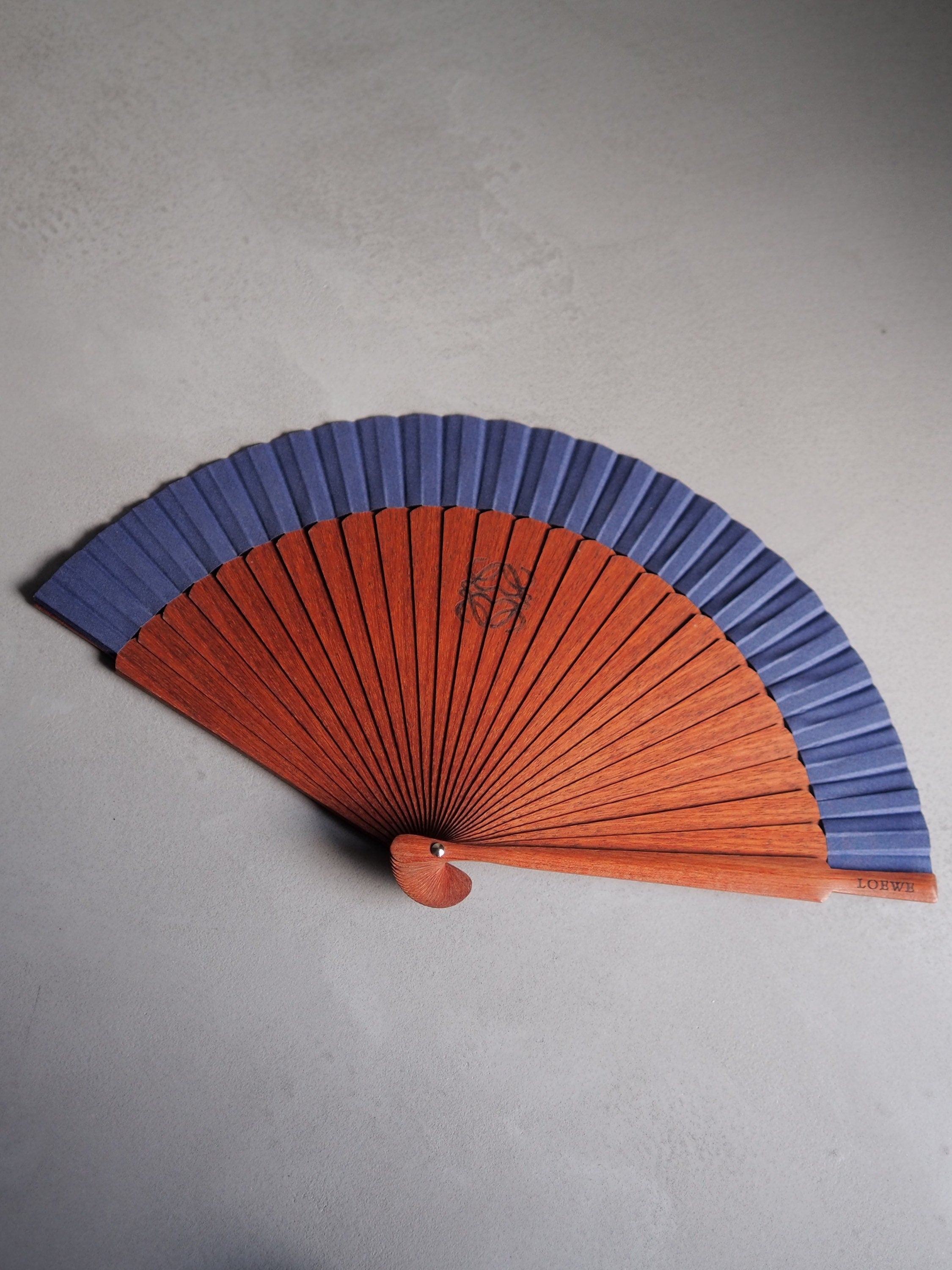 LOEWE Anagram Hand fan Wood Vintage Authentic Box