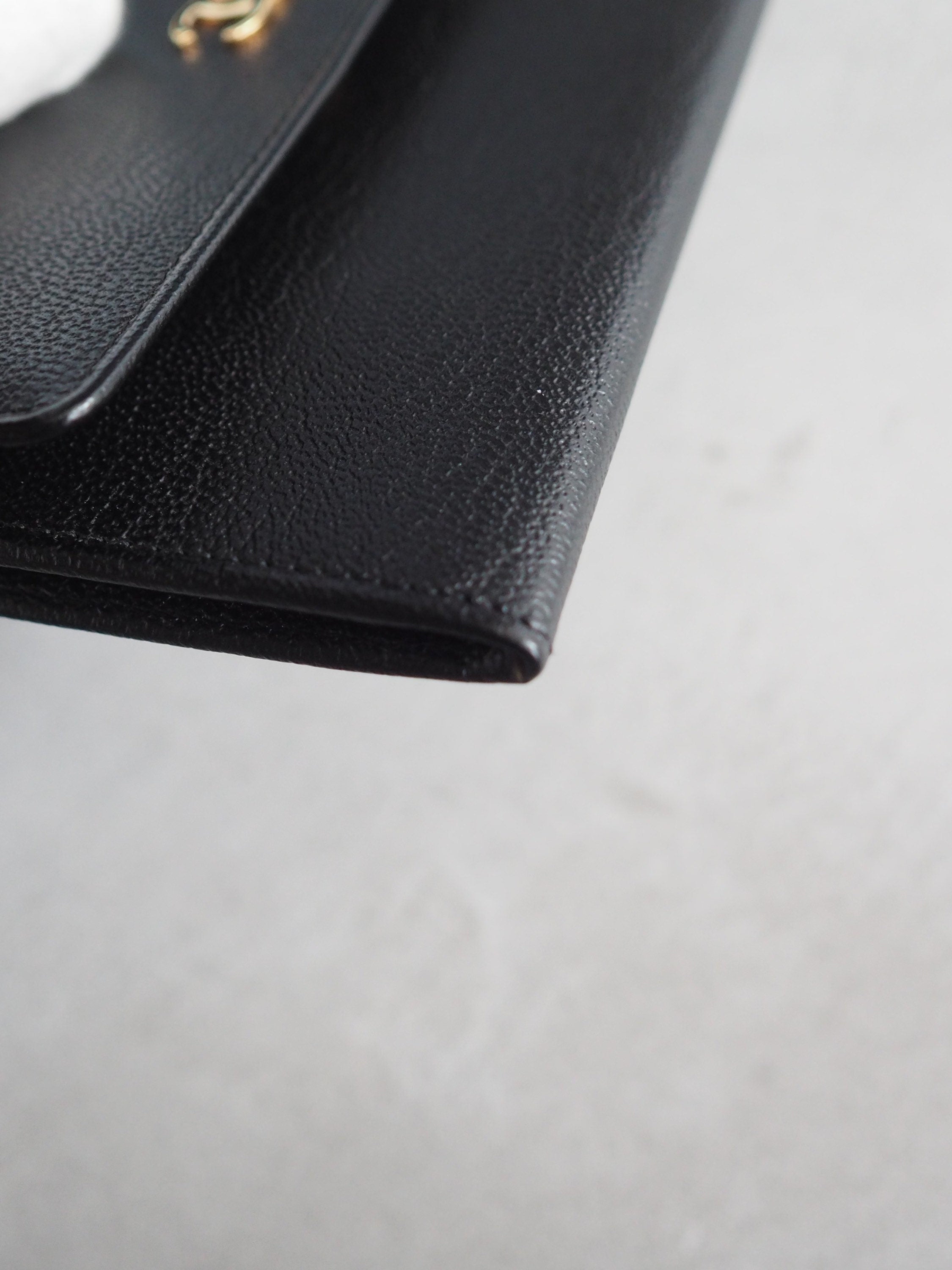 CHANEL COCO Wallet Purse Compact Leather Black Authentic Vintage Box