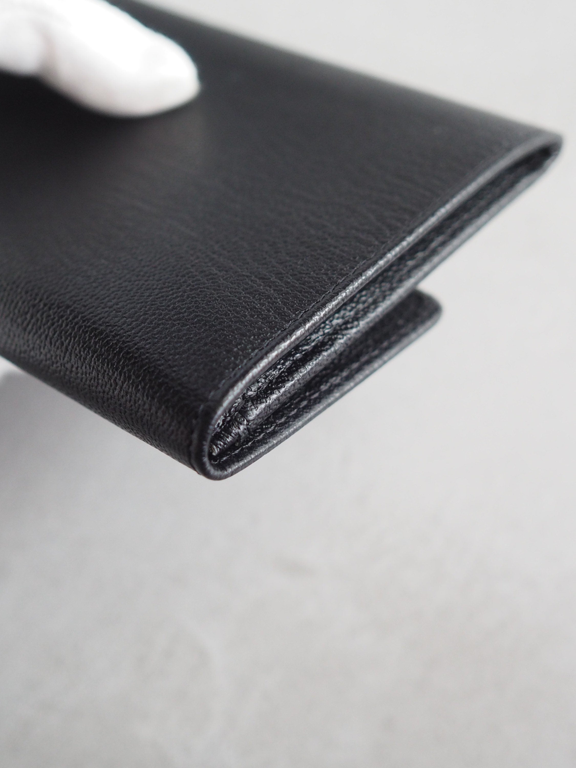 CHANEL COCO Wallet Purse Compact Leather Black Authentic Vintage Box