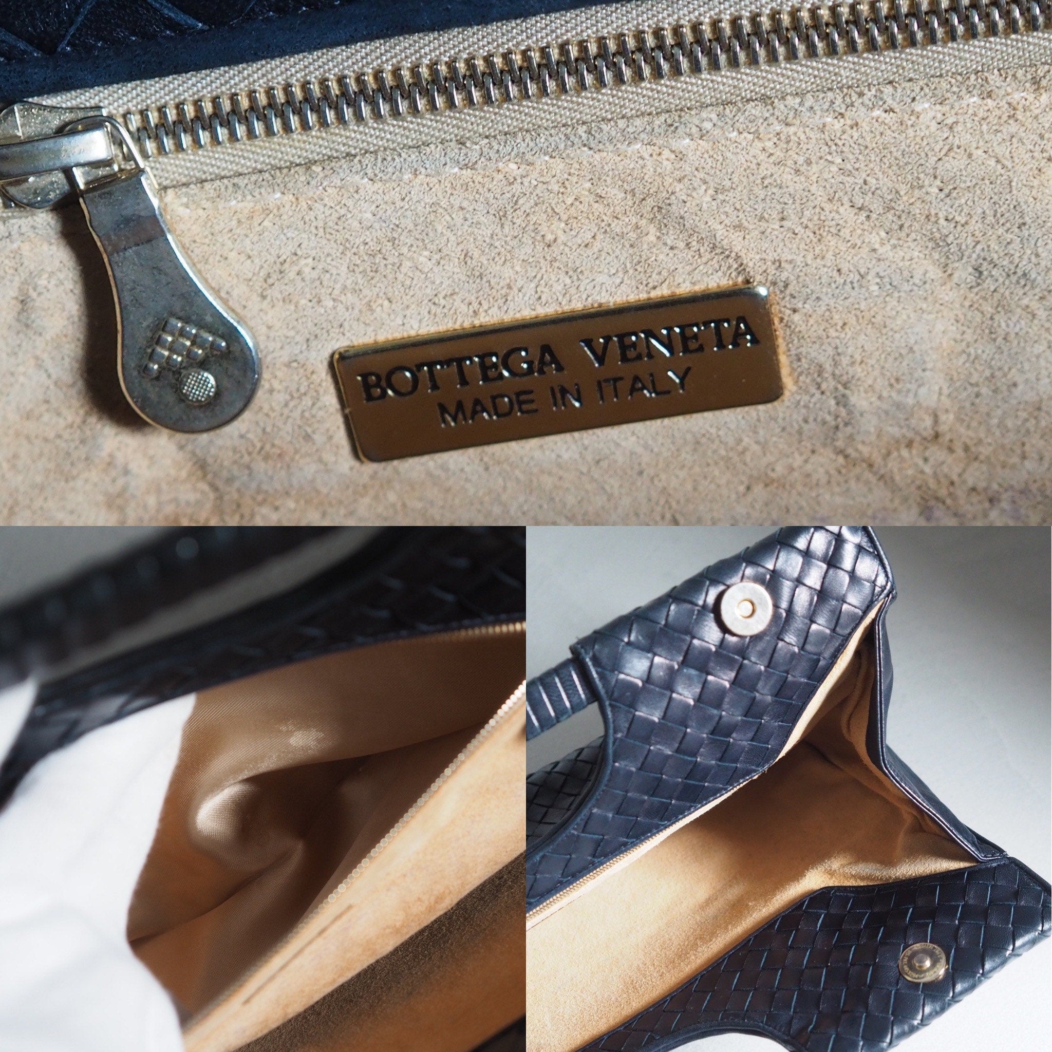 BOTTEGA VENETA Intrecciato Leather Handbag Clutch Black Leather Vintage Authentic