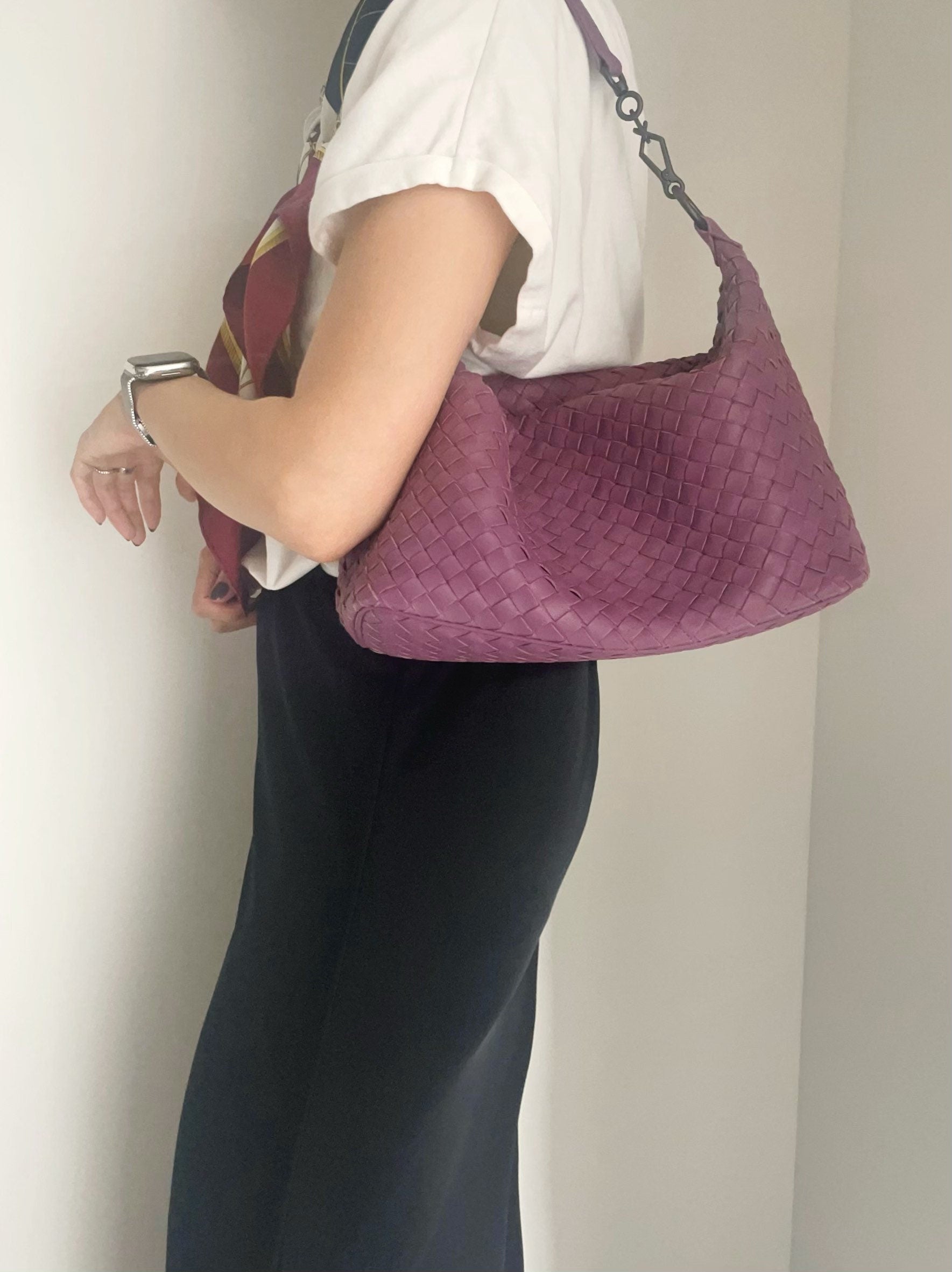 BOTTEGA VENETA Intrecciato Leather Hand Shoulder bag Purple Leather Vintage Authentic
