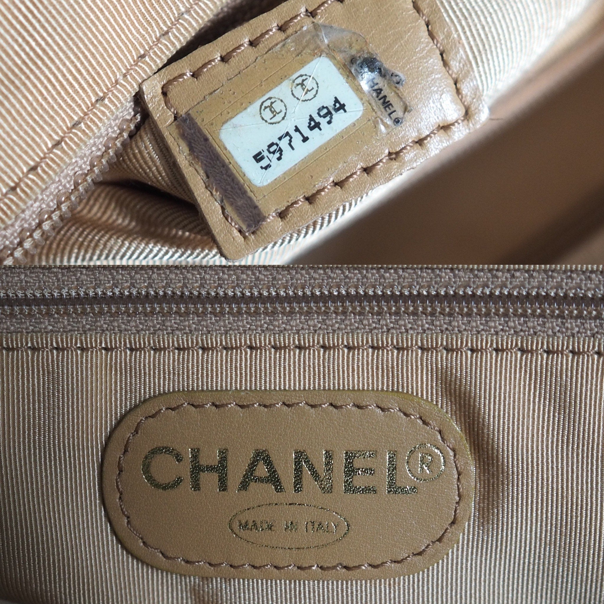 CHANEL Wood Handle Caviar Skin CC Logo Hand Bag Beige Vintage Authentic