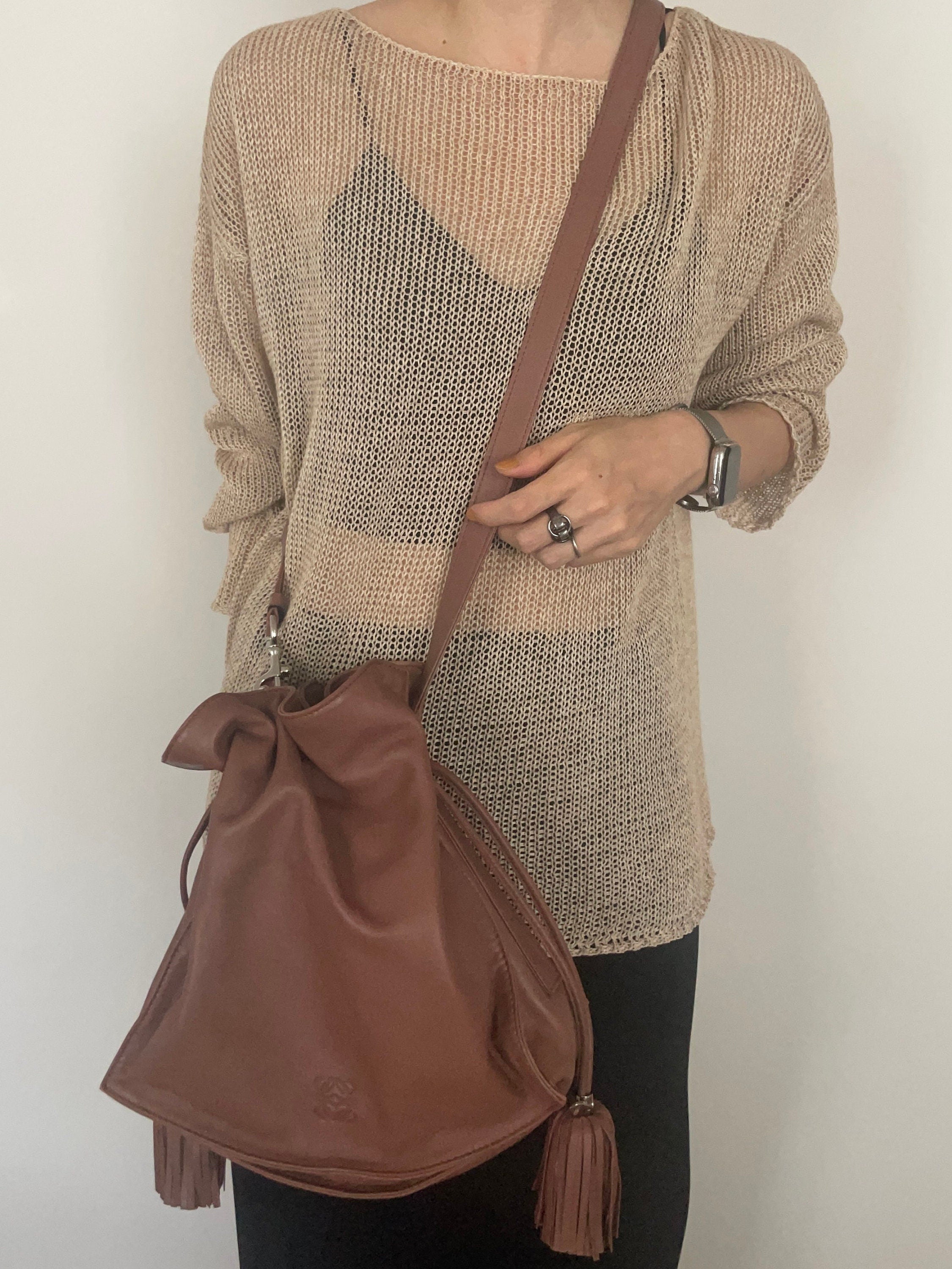 LOEWE Flamenco Anagram Shoulder bag Brown Leather Vintage Authentic