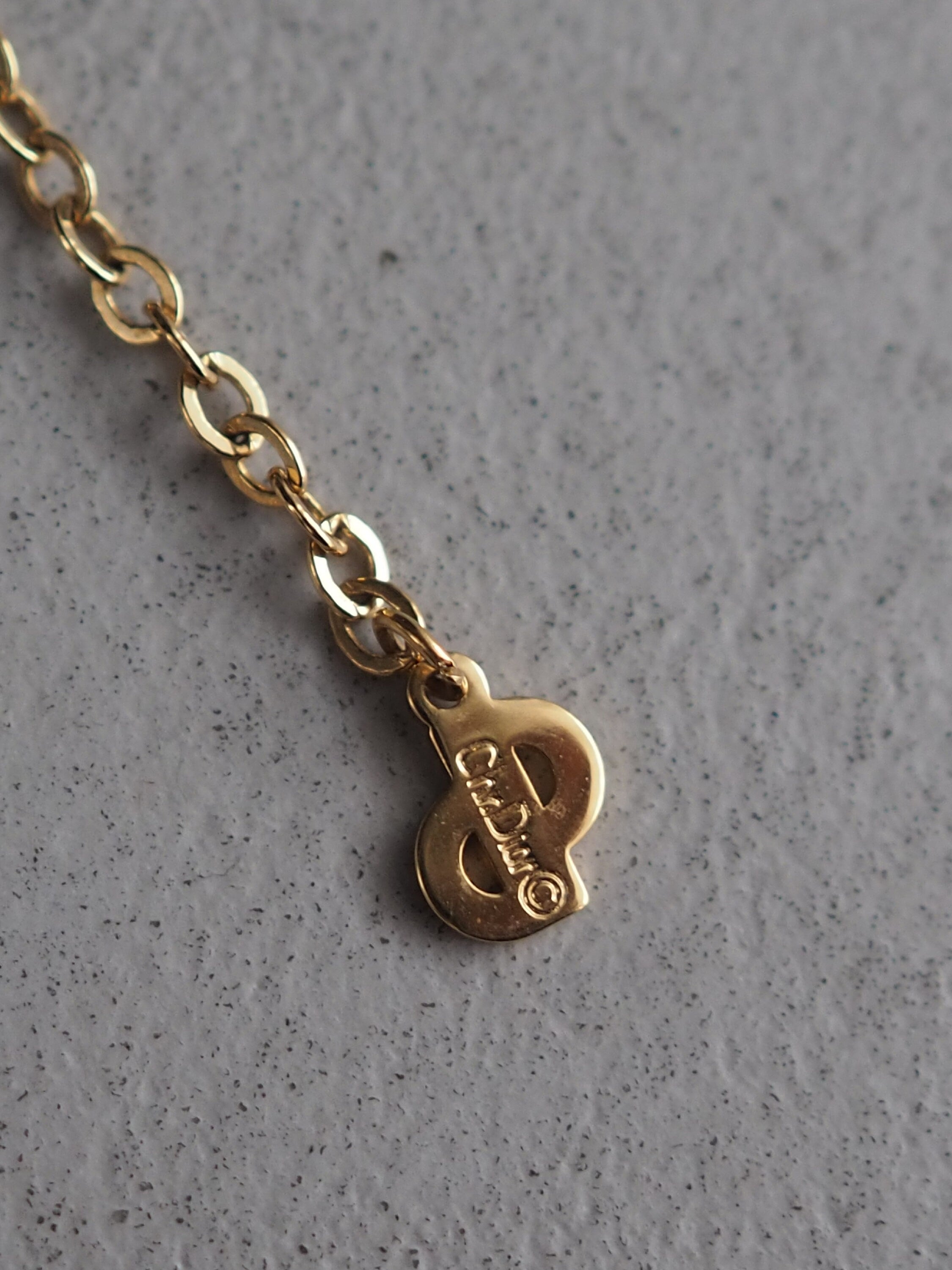 Christian Dior Necklace CD Logo Vintage Metal Gold Authentic