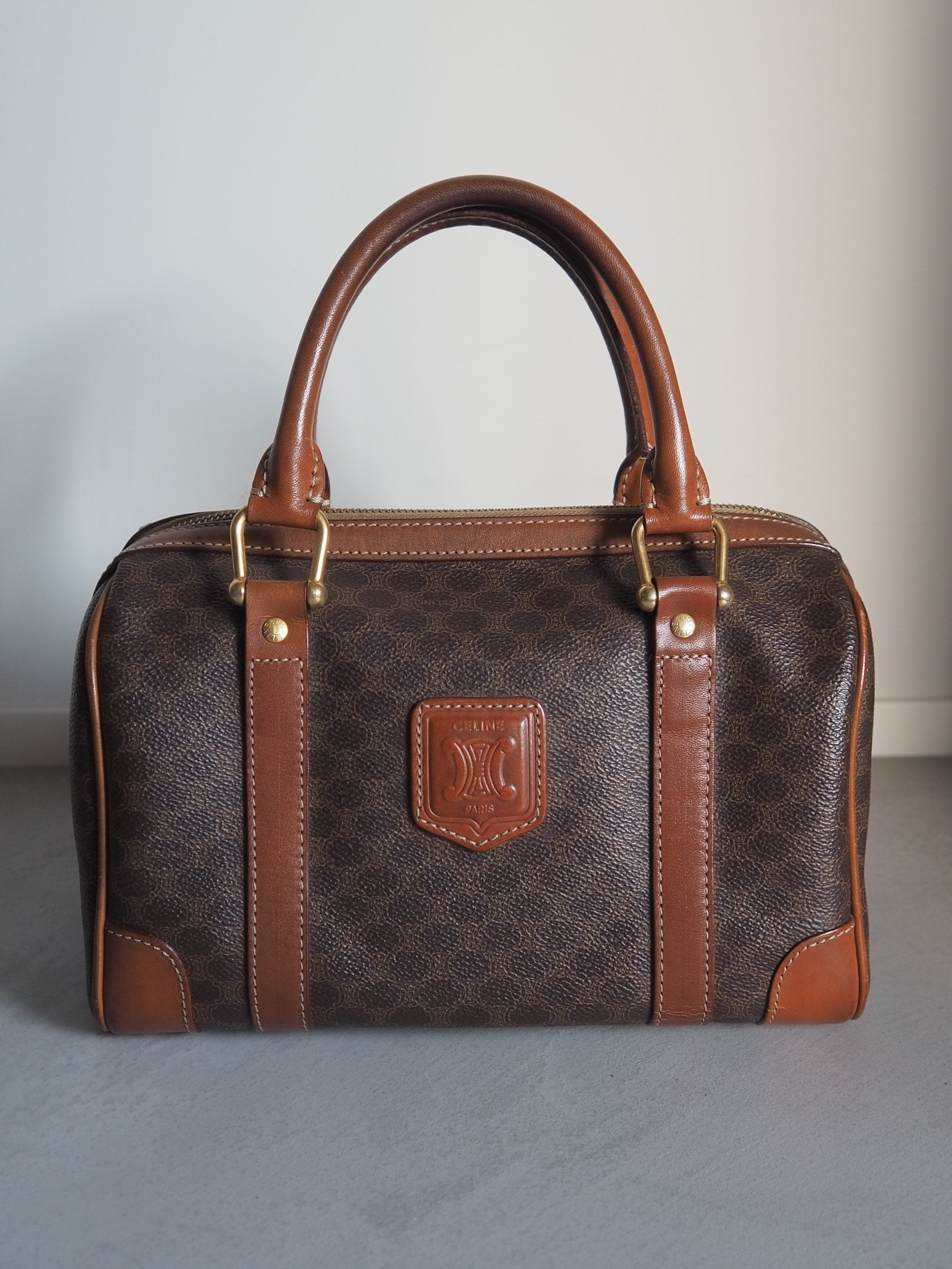 CELINE Macadam Hand Mini Boston Bag Brown Vintage Authentic