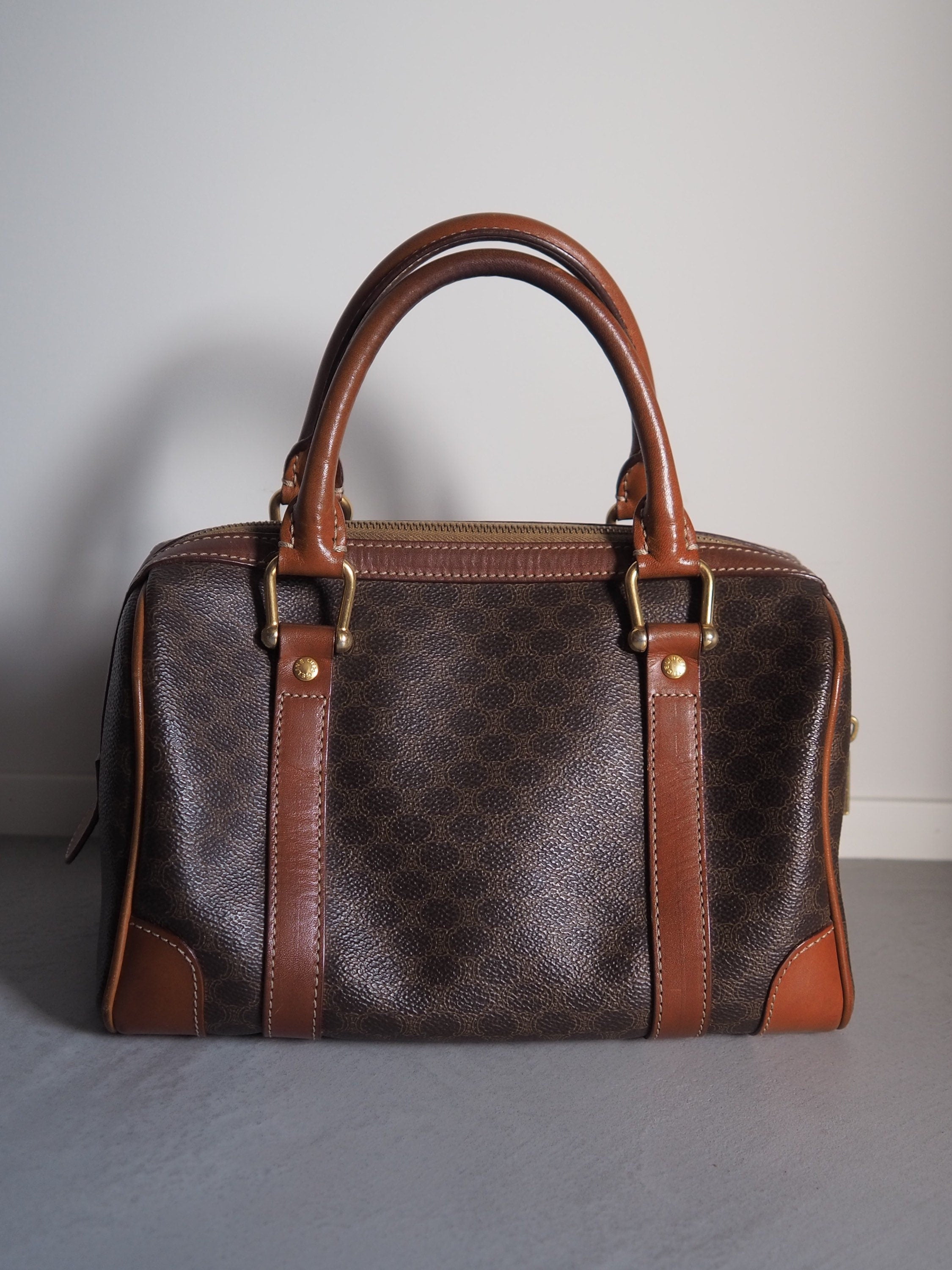 CELINE Macadam Hand Mini Boston Bag Brown Vintage Authentic