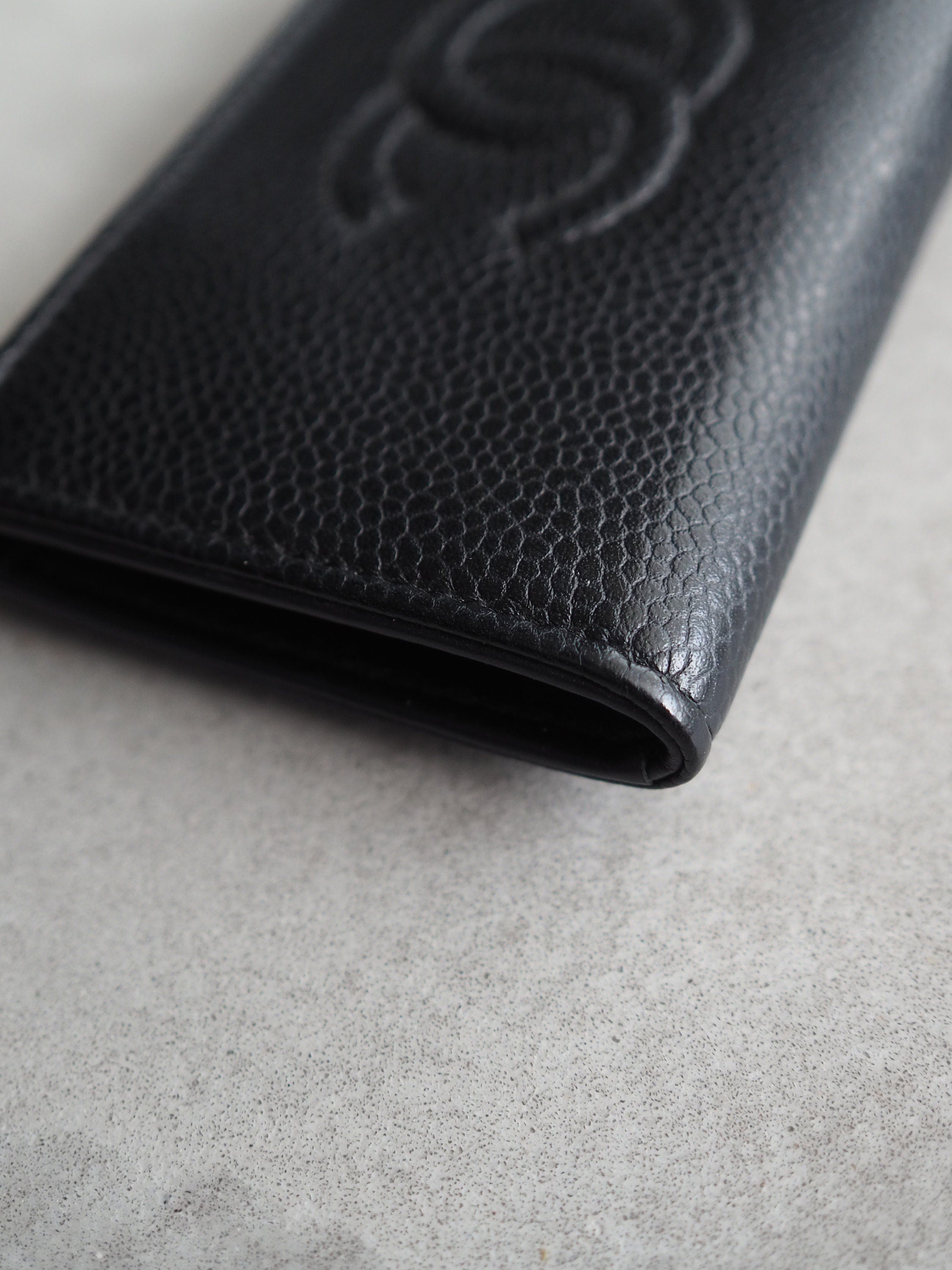 CHANEL COCO Coin Case Purse Key chain Caviar Skin Leather Black Authentic Vintage Box