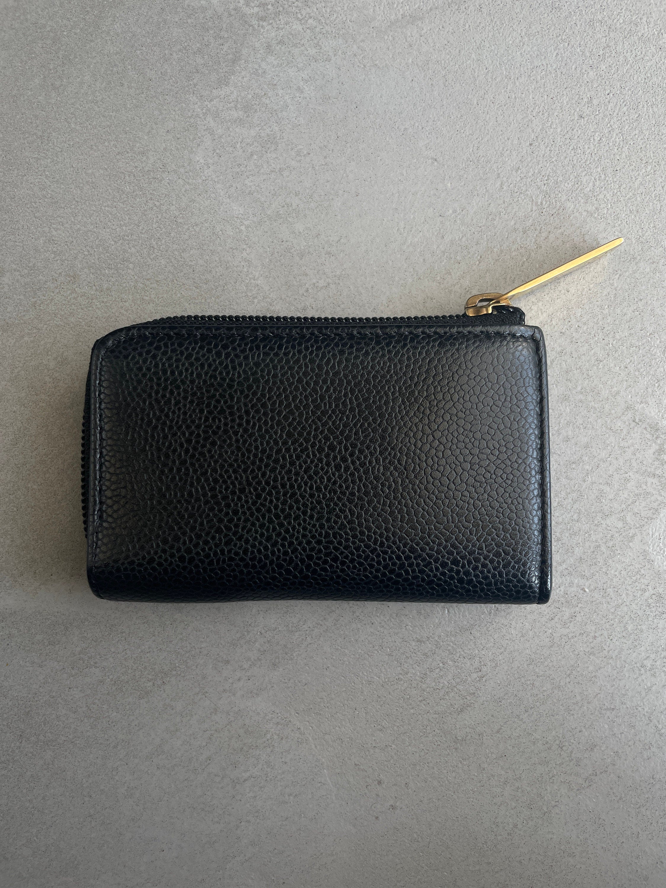 CHANEL COCO Coin Case Purse Key chain Caviar Skin Leather Black Authentic Vintage Box