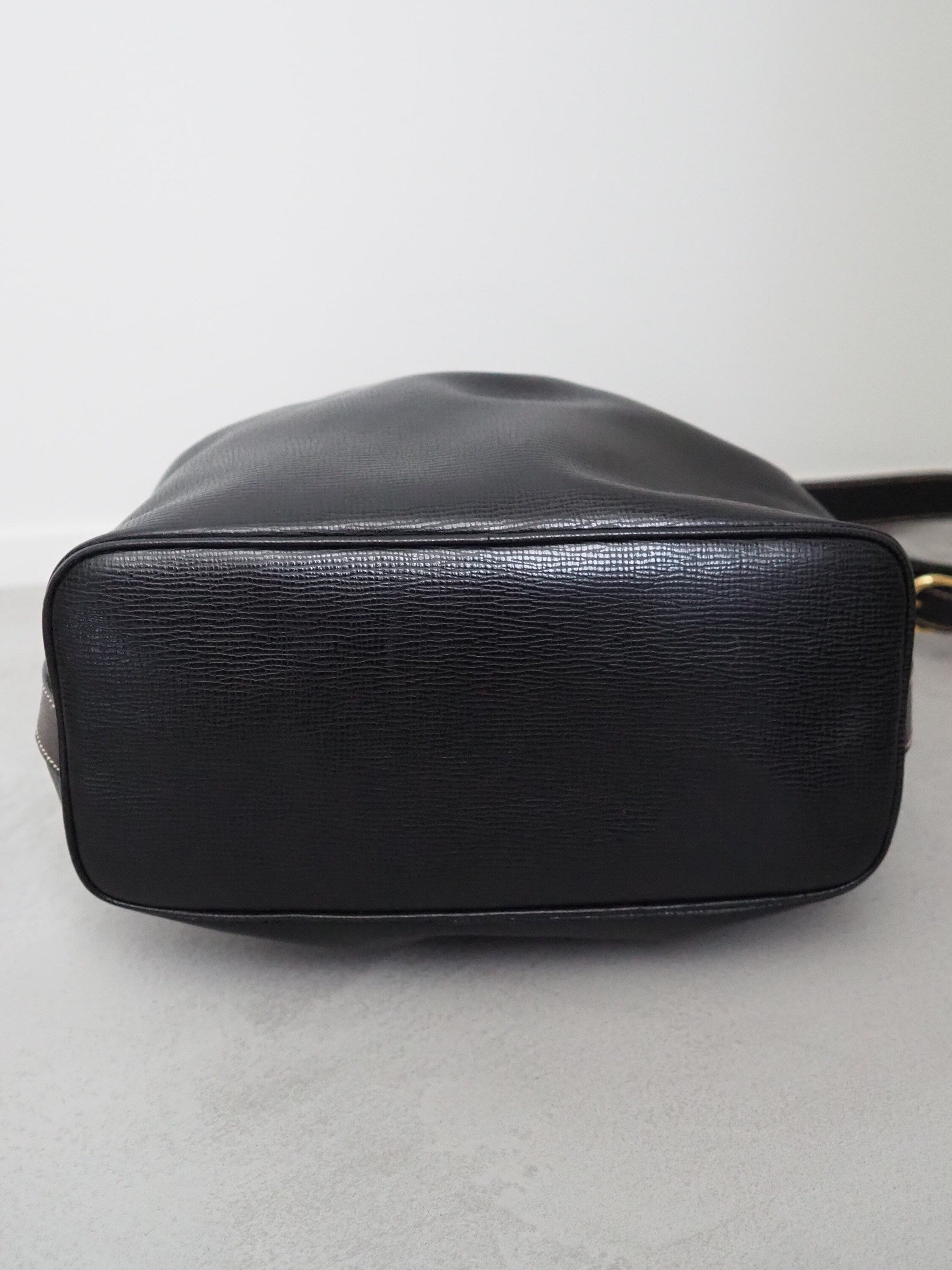 CELINE Drawstring Bucket Shoulder Bag Black Leather Authentic Vintage