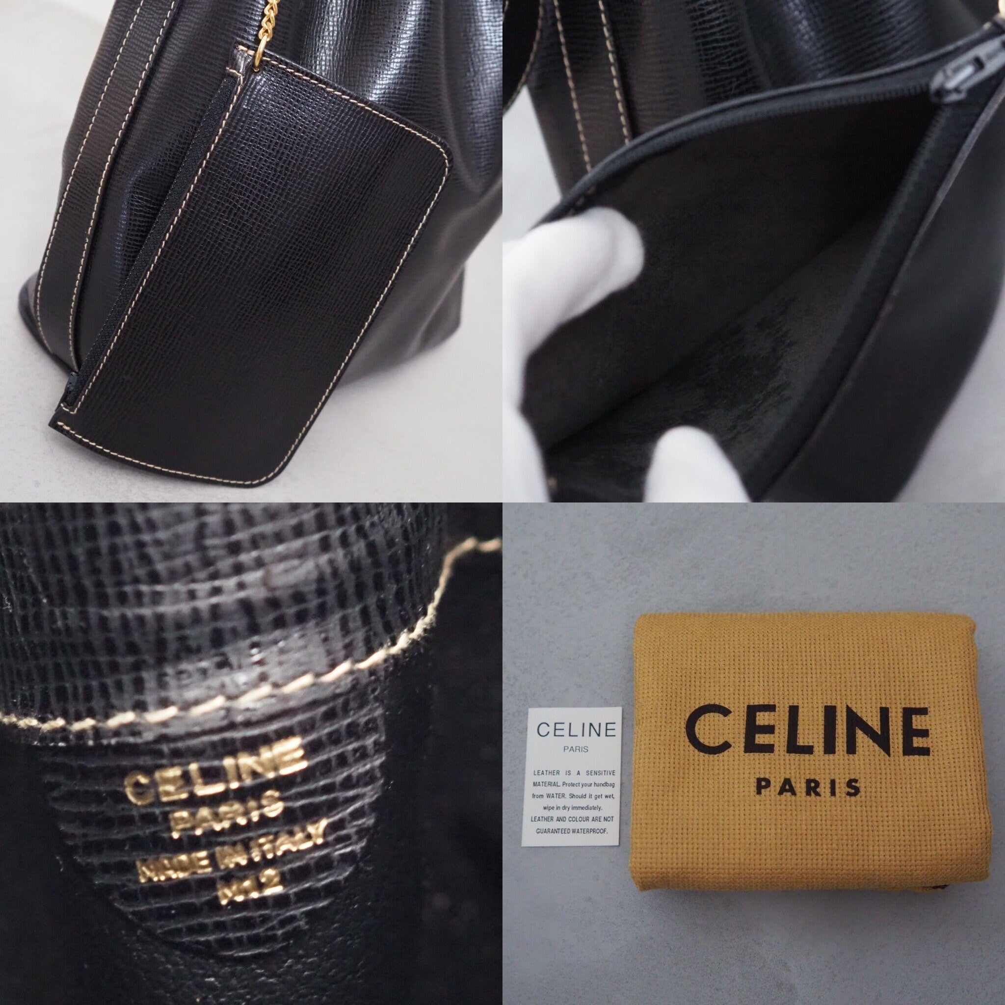 CELINE Drawstring Bucket Shoulder Bag Black Leather Authentic Vintage