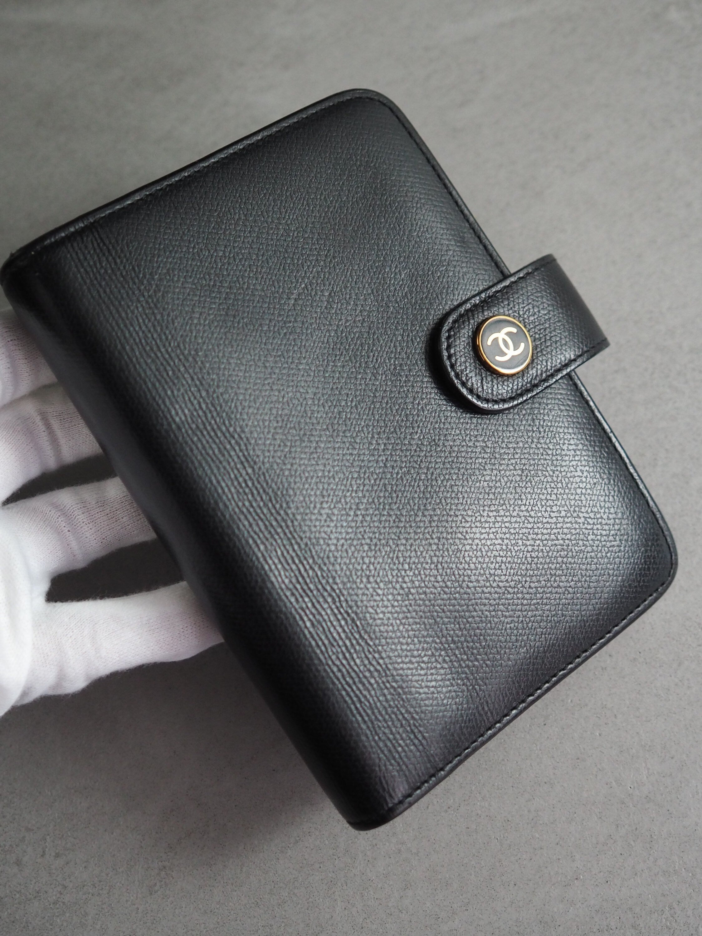 CHANEL CC Logo Button Agenda Leather 6 Ring Diary Black Vintage