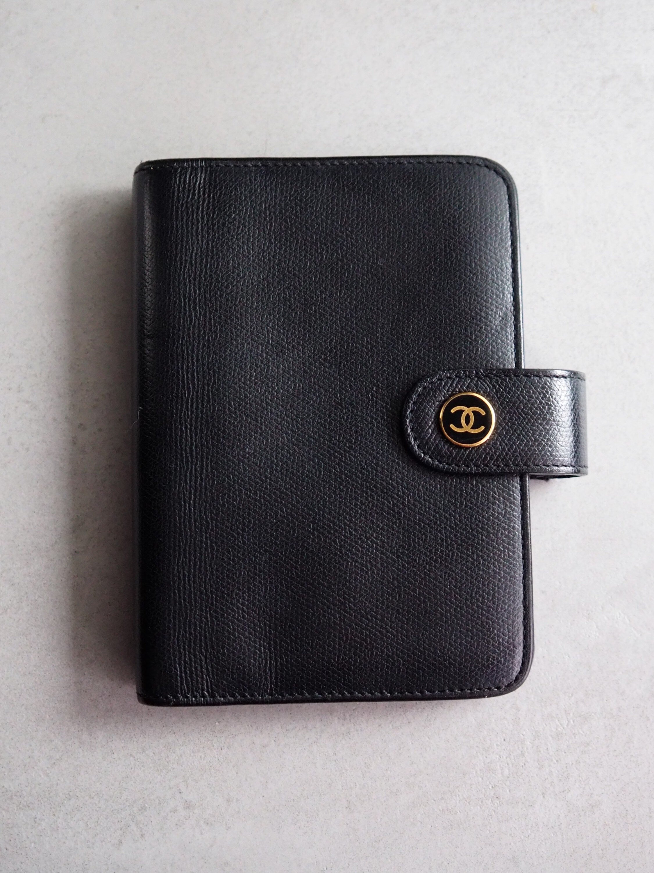 CHANEL CC Logo Button Agenda Leather 6 Ring Diary Black Vintage