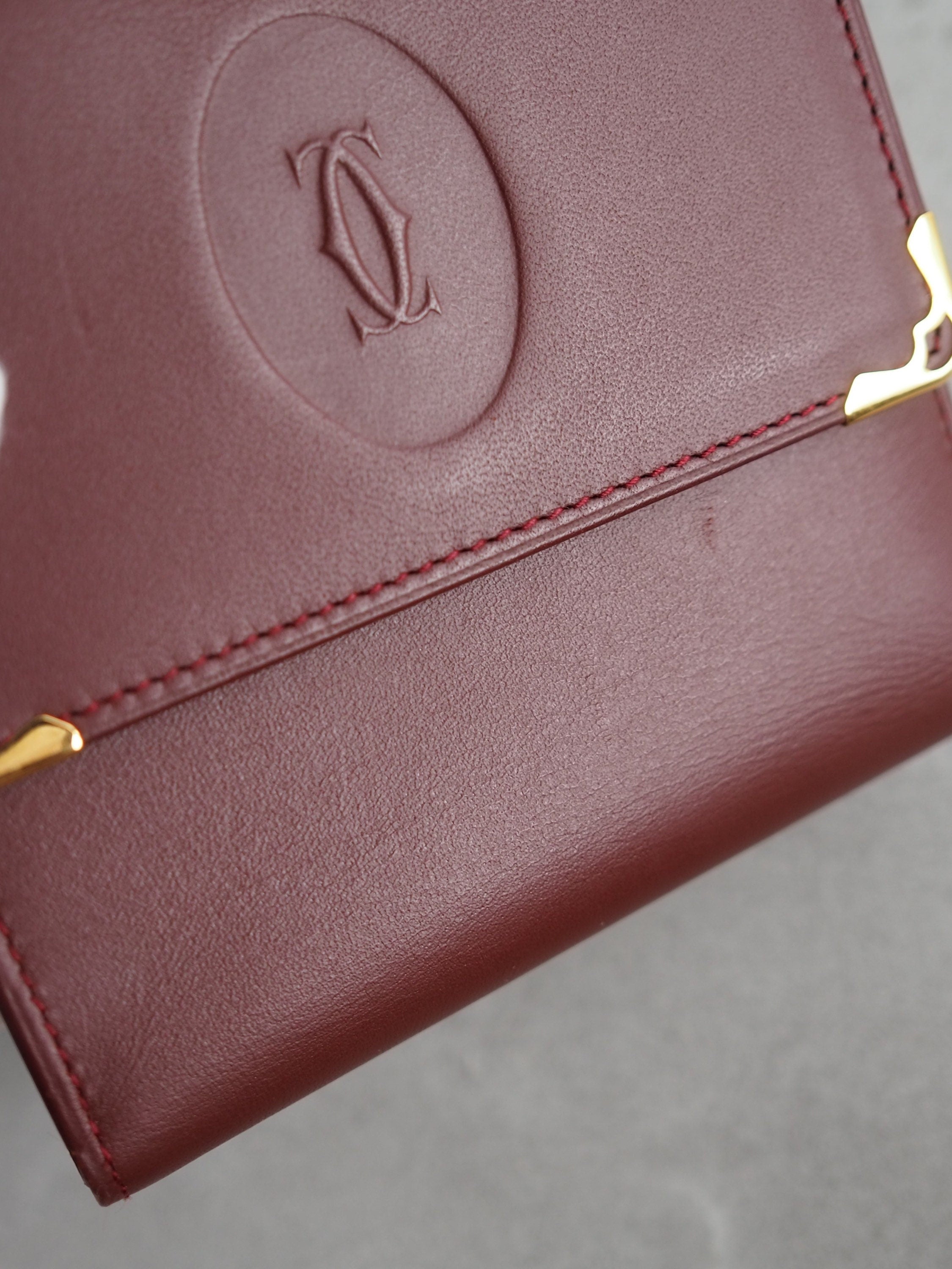 Must De Cartier Compact Wallet Red Leather MASTLINE Bifold Vintage Authentic