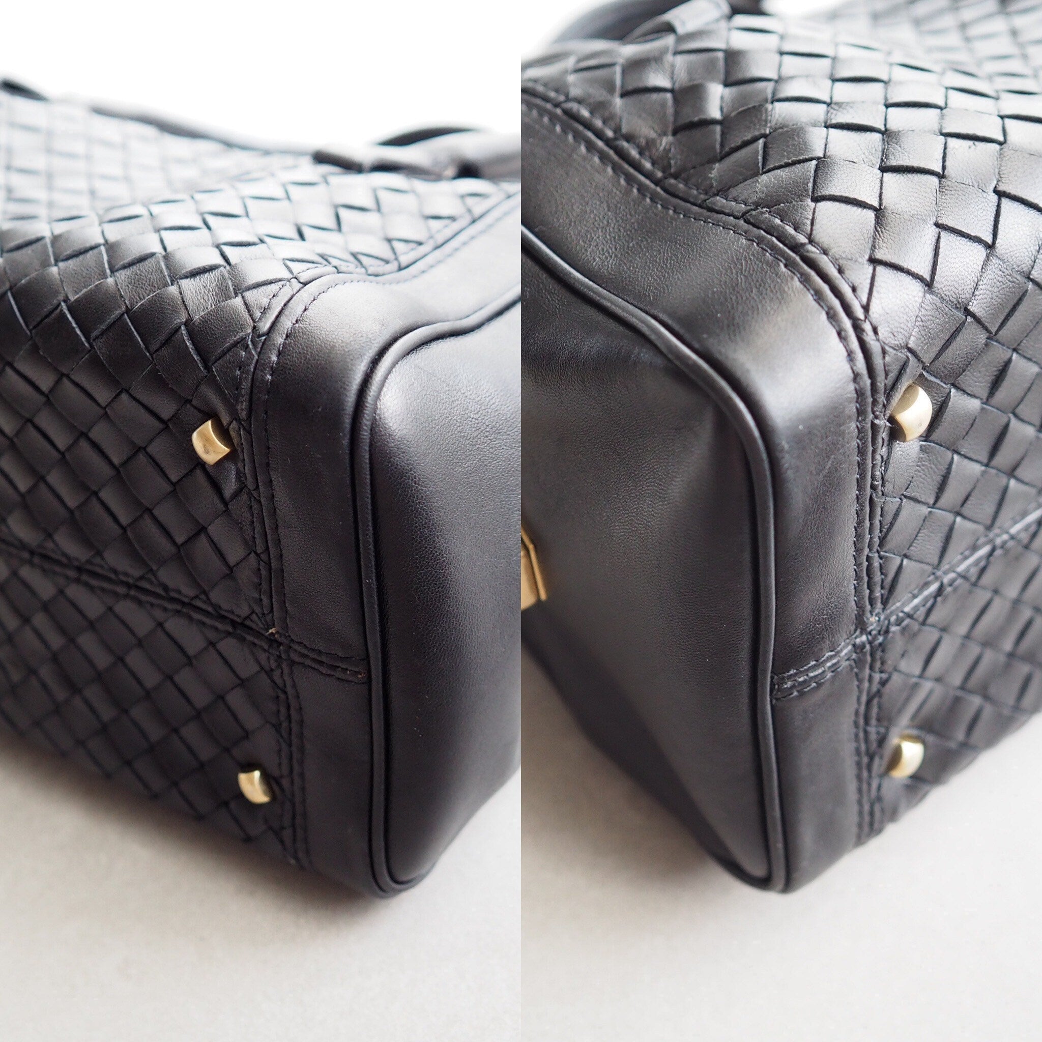 BOTTEGA VENETA Intrecciato Hand bag Leather Black Leather Vintage Authentic