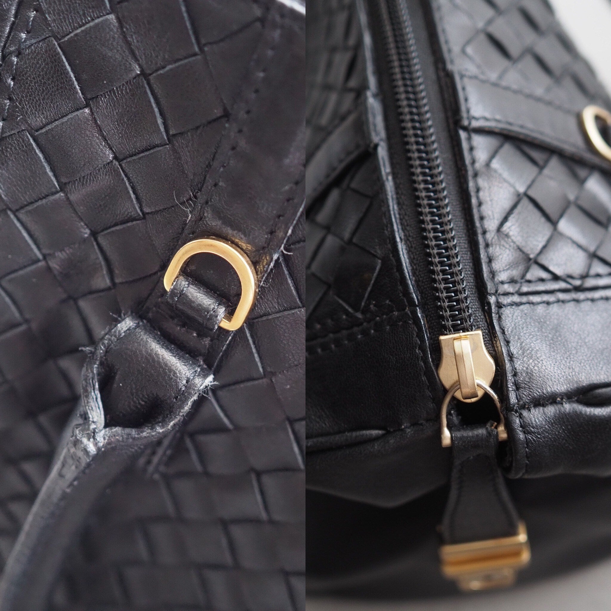 BOTTEGA VENETA Intrecciato Hand bag Leather Black Leather Vintage Authentic