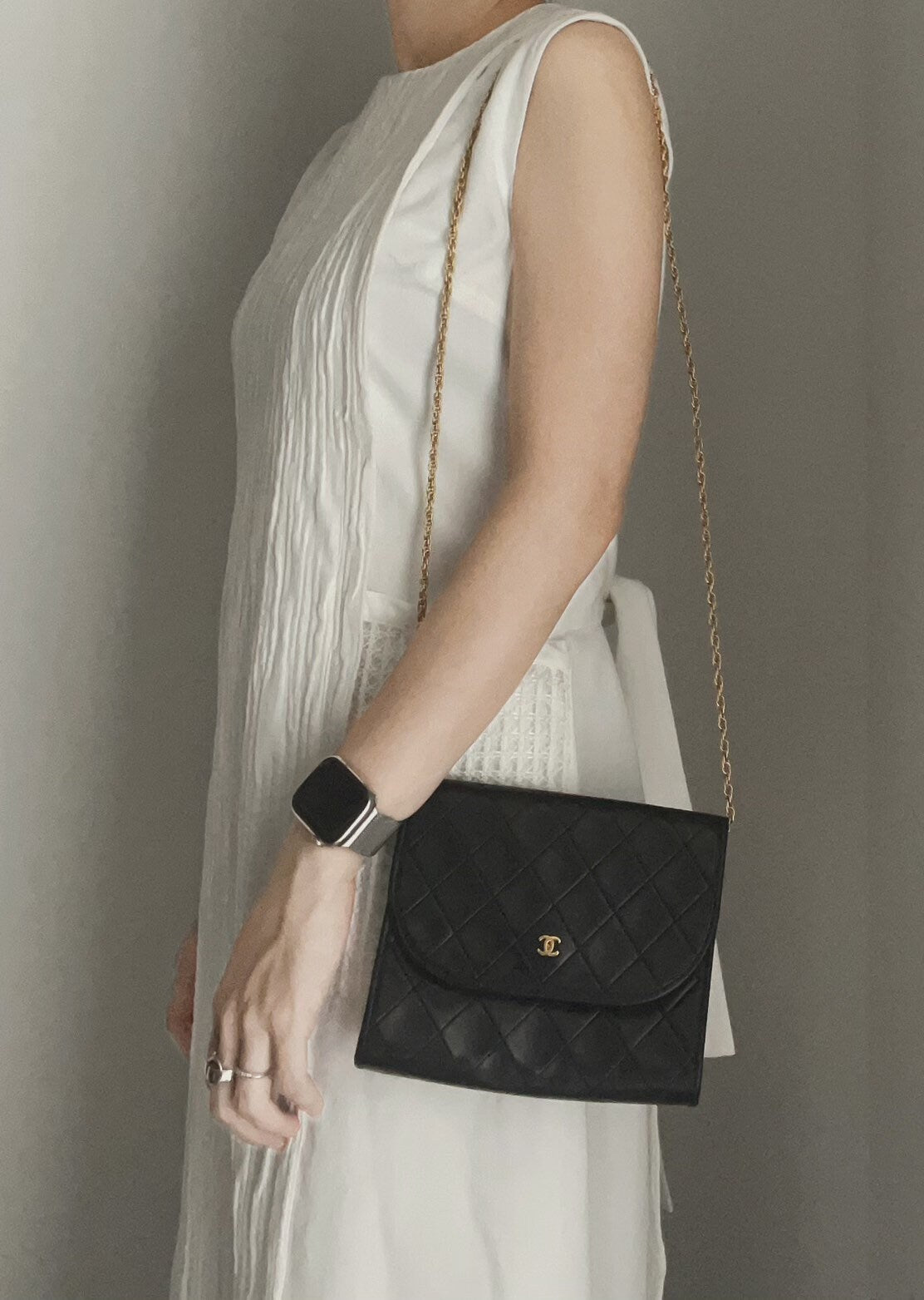 CHANEL Mini Matelasse Quilted CC Chain Shoulder Bag Black Authentic