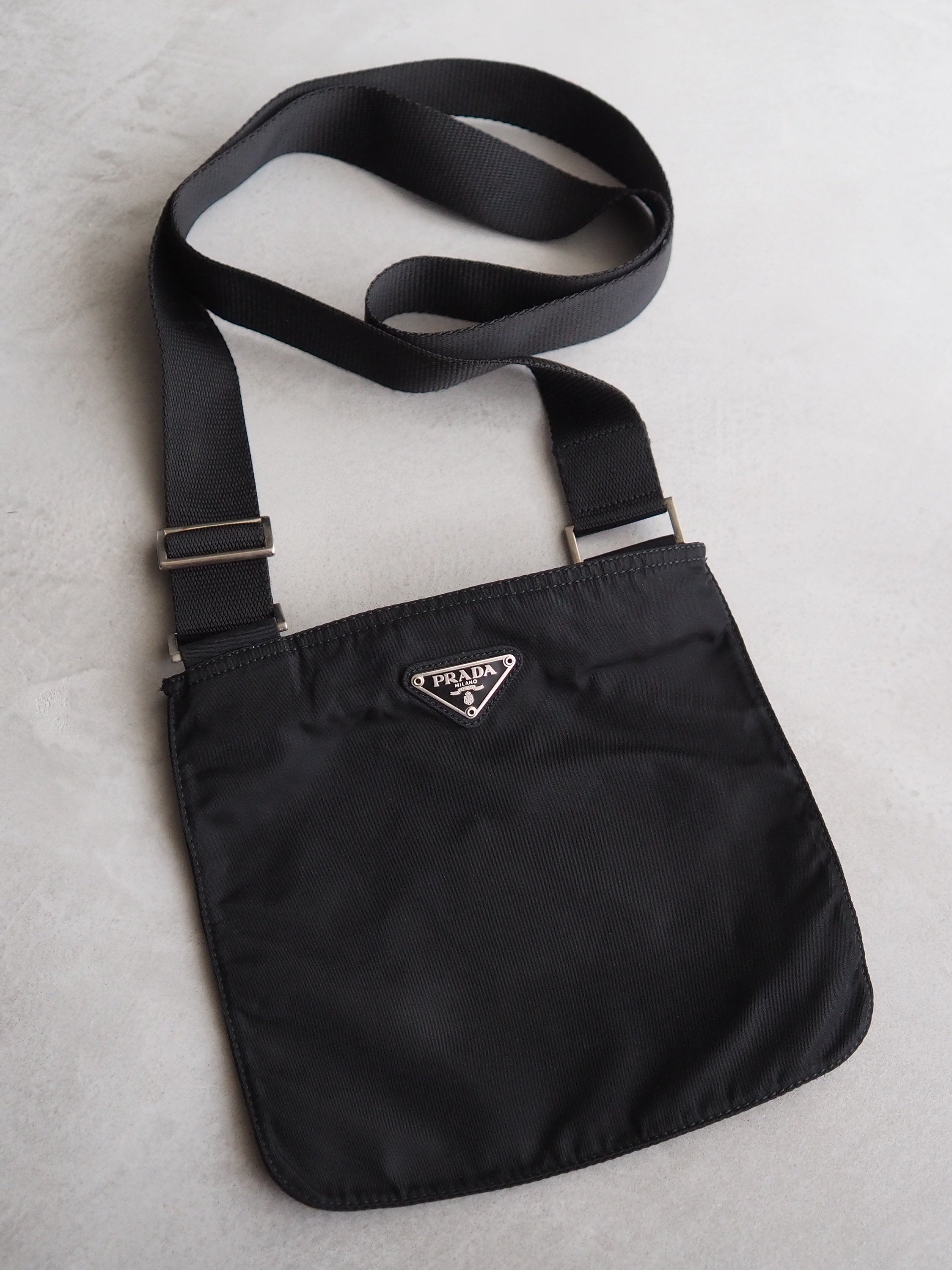 PRADA Nylon Shoulder Bag Sakosh Black Logo Authentic