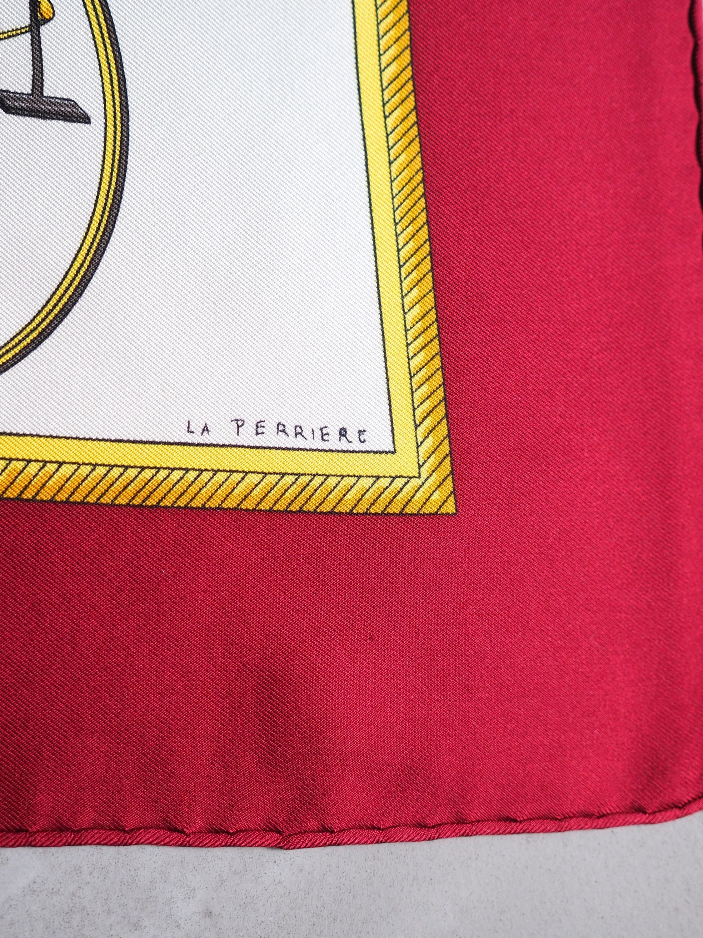 HERMES Scarf Carre 90 " Les Voitures a Transformation " Bordeaux Authentic