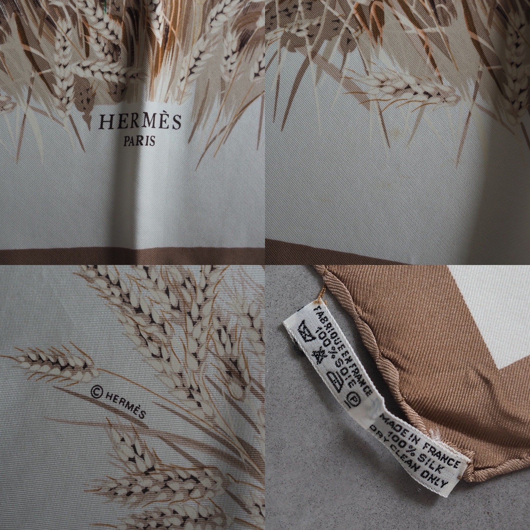 HERMES Scarf Carre 90 " Lapins Dans un Champ de " Beige Silk Rabbit Vintage Authentic