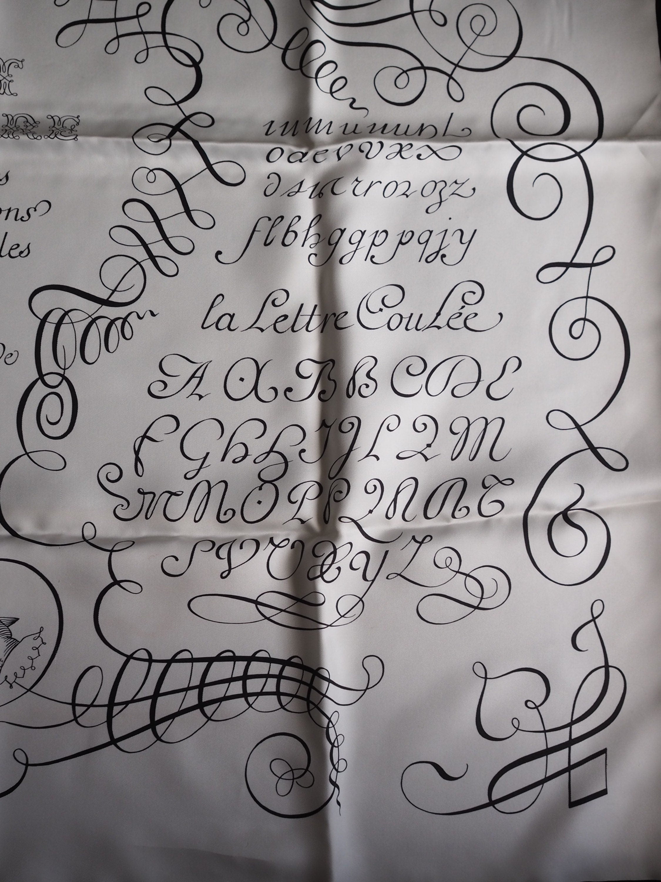 HERMES Scarf Carre 90 " L’art d’Ecrire " Silk Black White Vintage Authentic