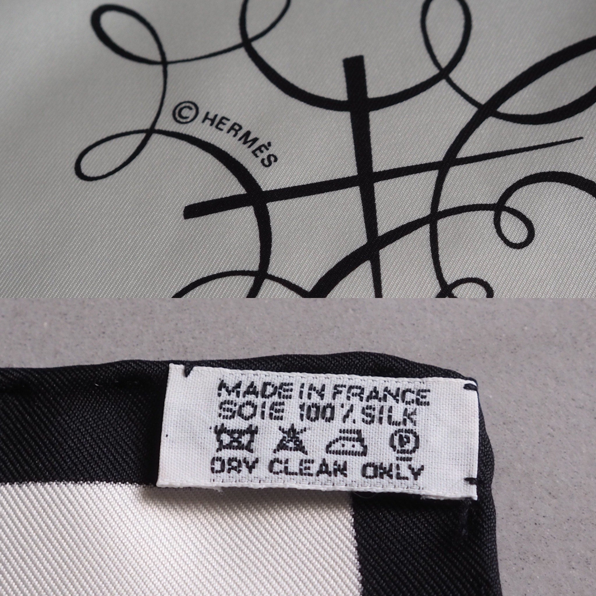 HERMES Scarf Carre 90 " L’art d’Ecrire " Silk Black White Vintage Authentic