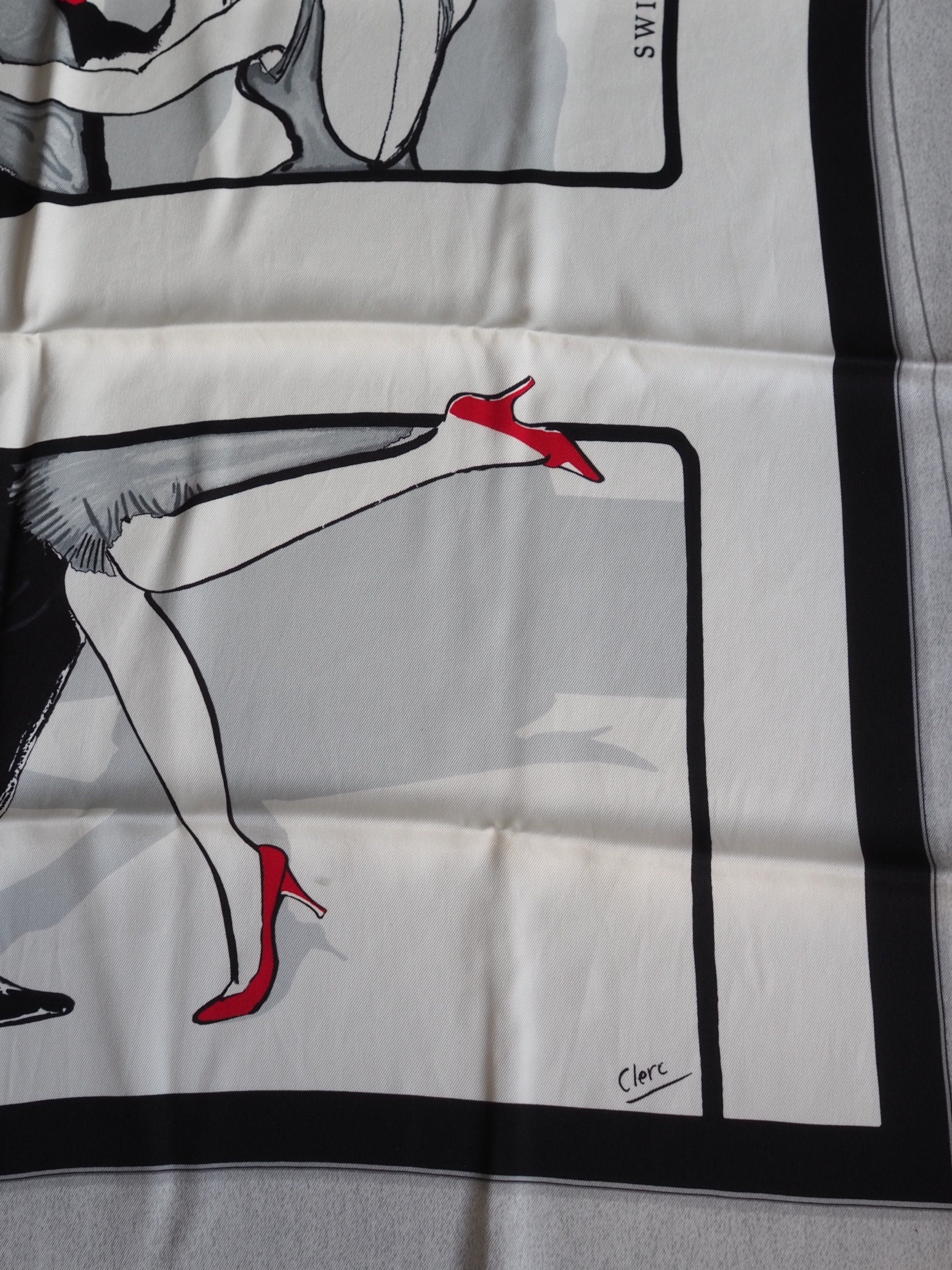 HERMES Scarf Carre 70 " Swinging Saint-Germain " Silk Black White Vintage Authentic