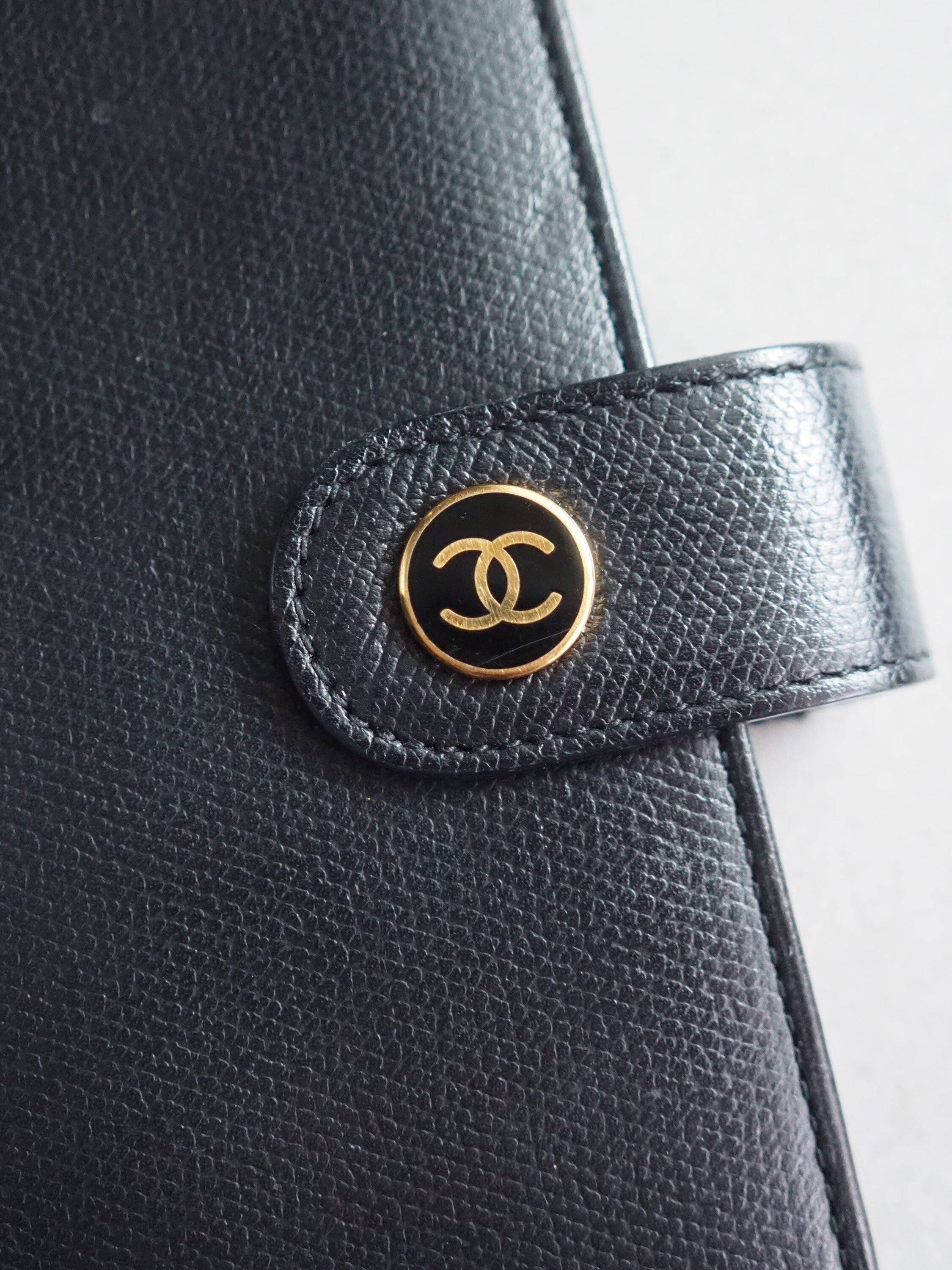 CHANEL CC Logo Button Agenda Leather 6 Ring Diary Black Vintage