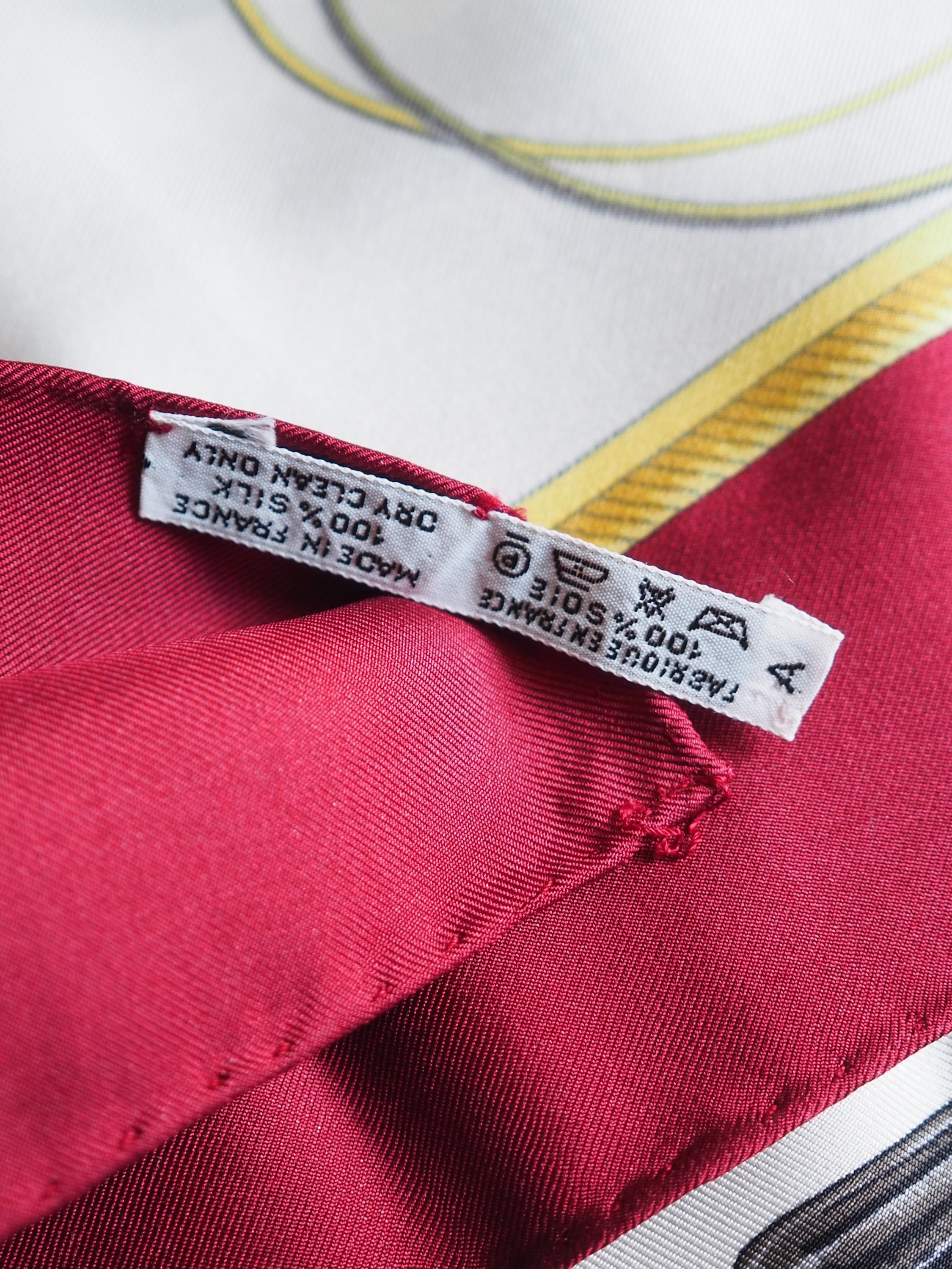 HERMES Scarf Carre 90 " Les Voitures a Transformation " Bordeaux Authentic