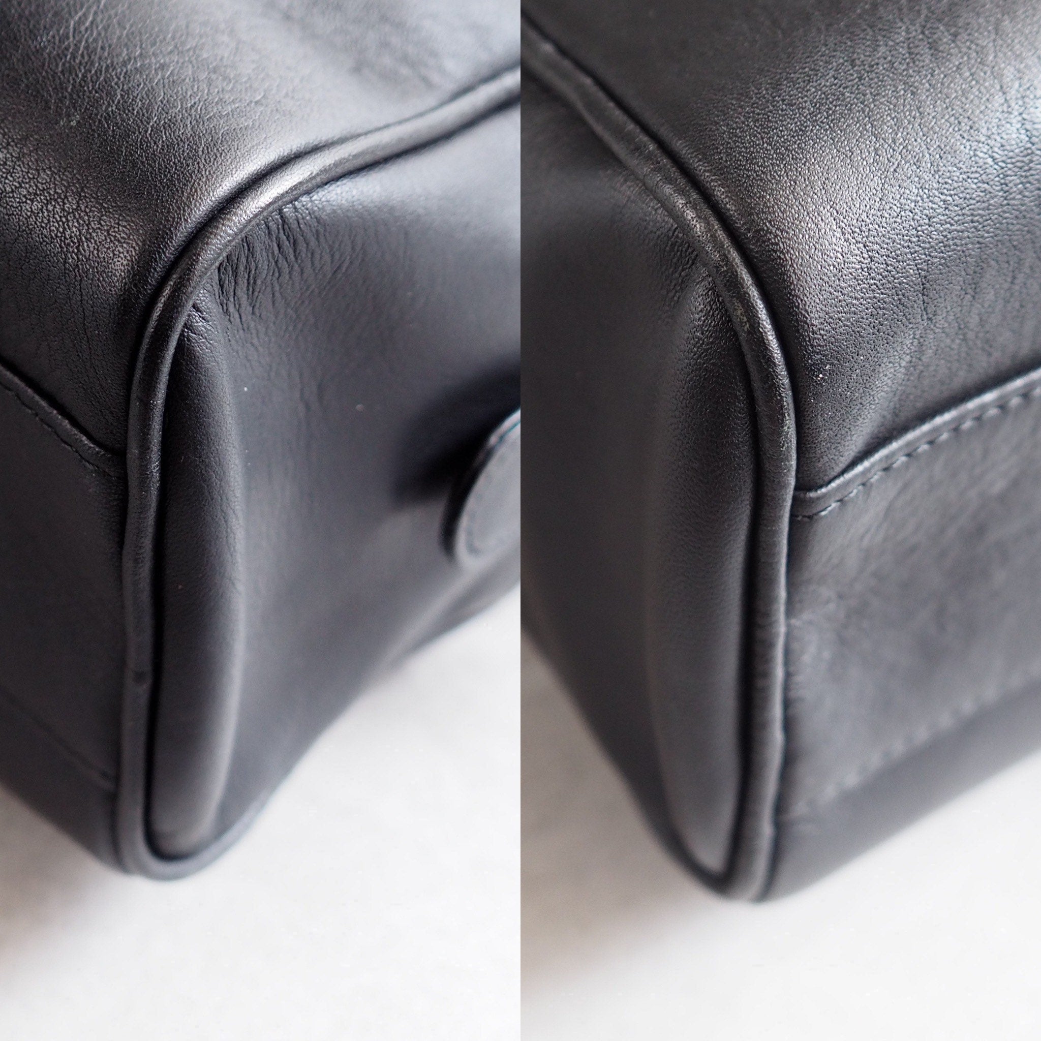 Christian Dior CD Logo Hand bag Black Leather Authentic