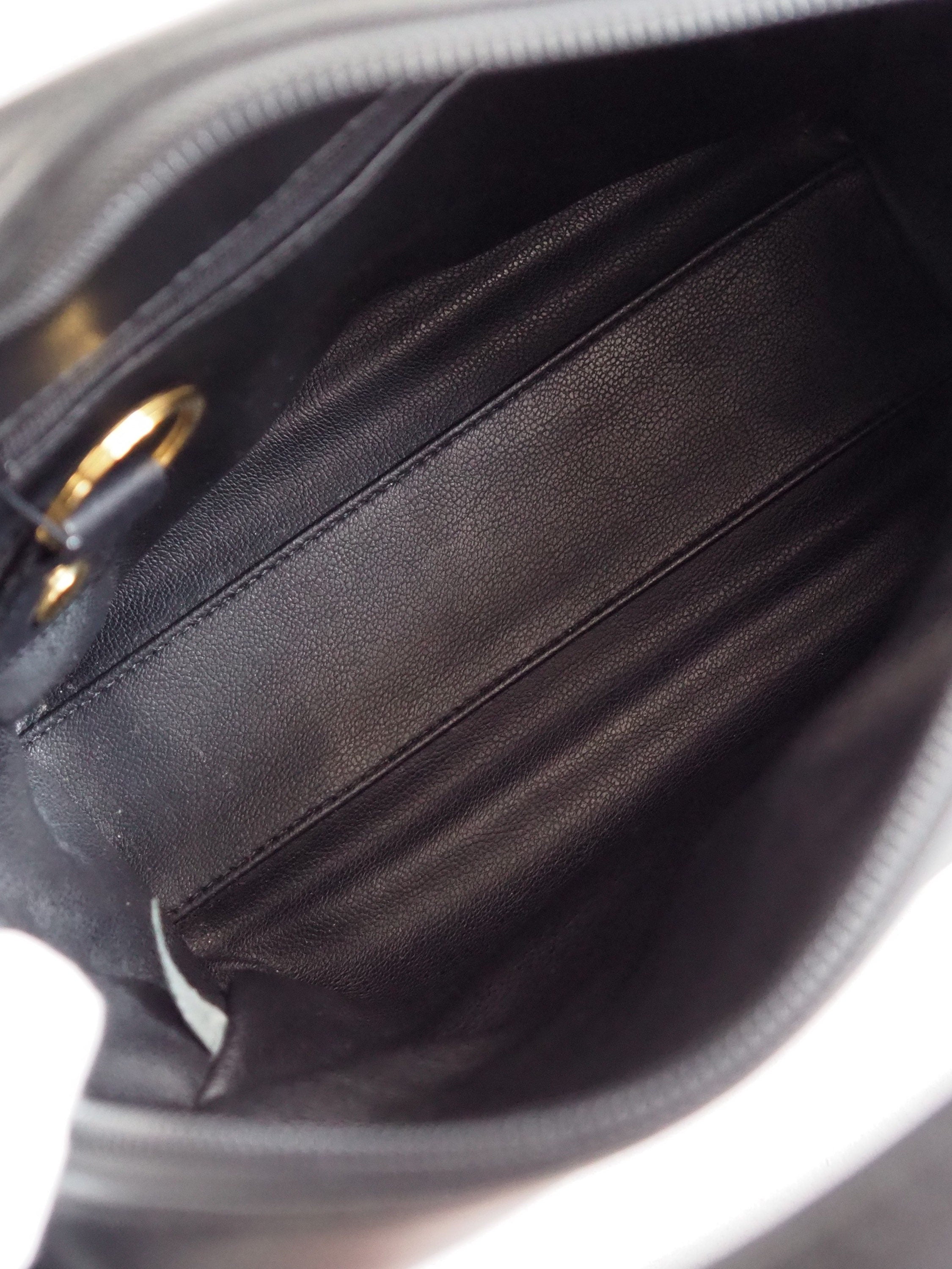 Christian Dior CD Logo Hand bag Black Leather Authentic