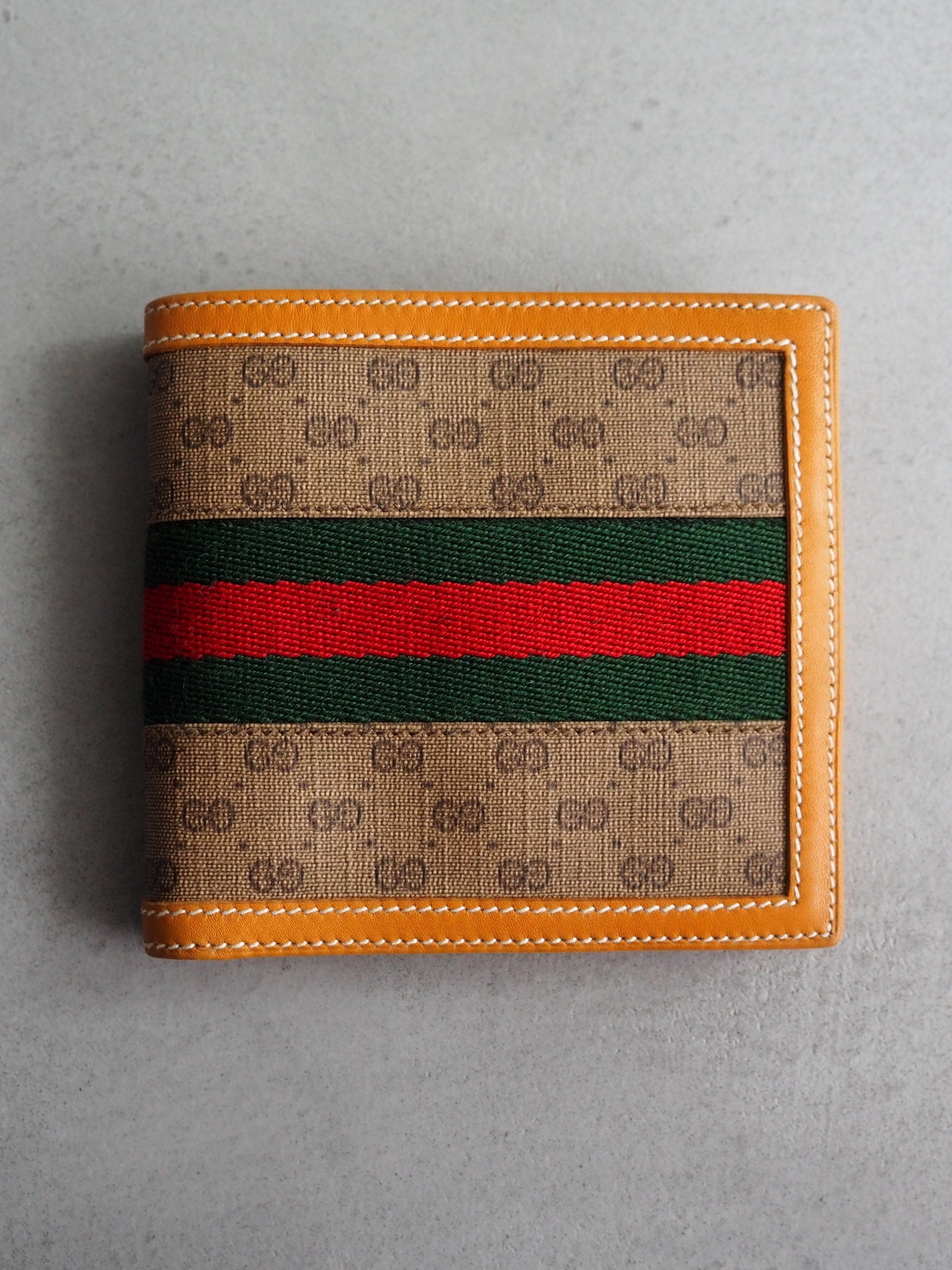 GUCCI GG Logo Wallet Shelly Line Leather PVC Bifold Mens Ladies Unisex Classic Stripe Box Authentic