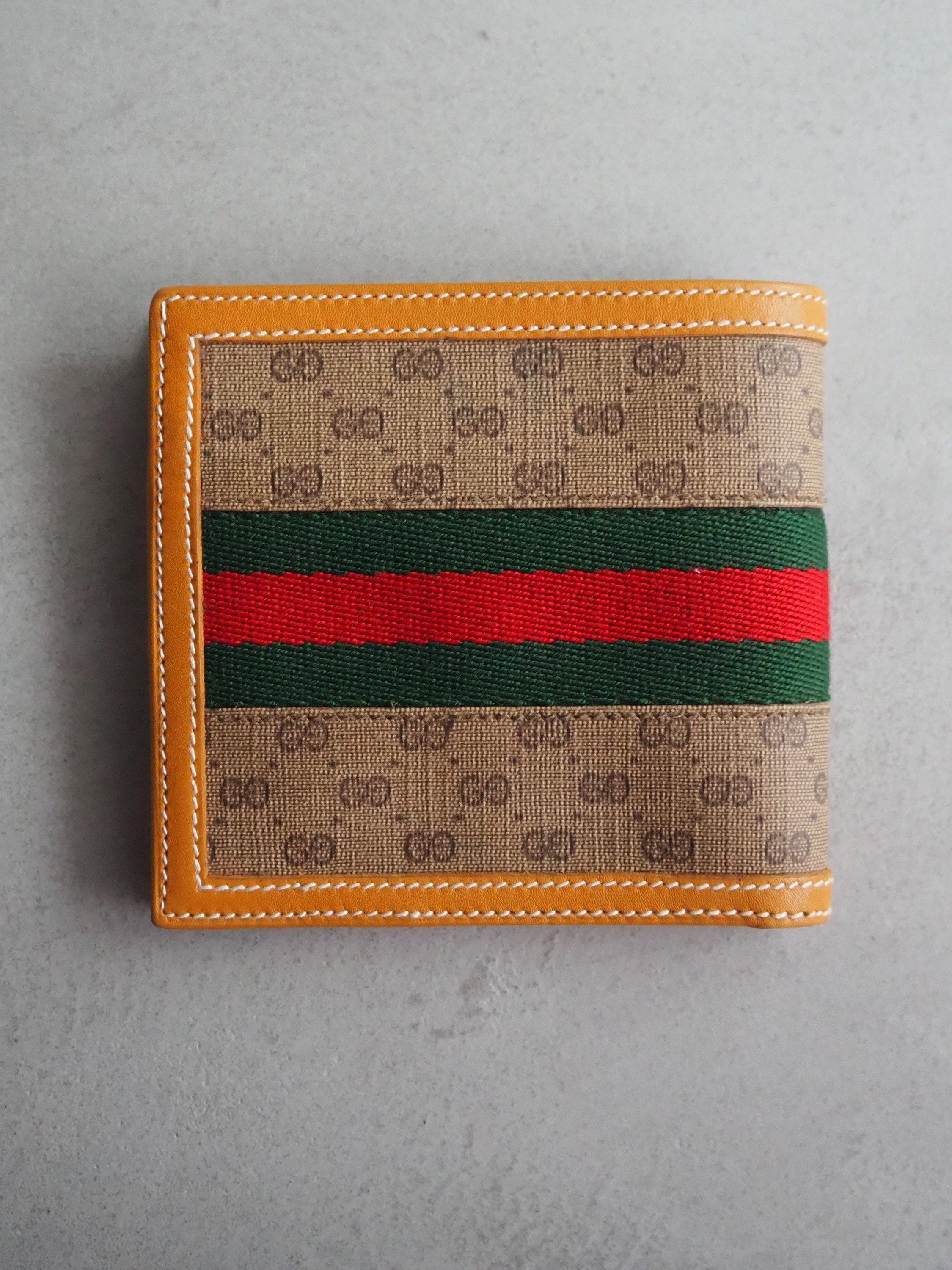 GUCCI GG Logo Wallet Shelly Line Leather PVC Bifold Mens Ladies Unisex Classic Stripe Box Authentic