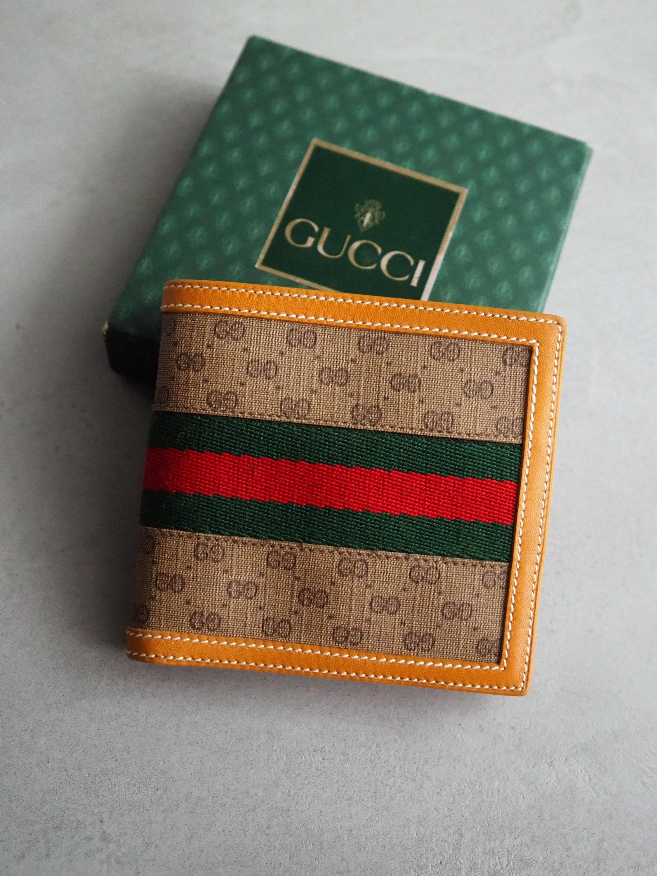 GUCCI GG Logo Wallet Shelly Line Leather PVC Bifold Mens Ladies Unisex Classic Stripe Box Authentic